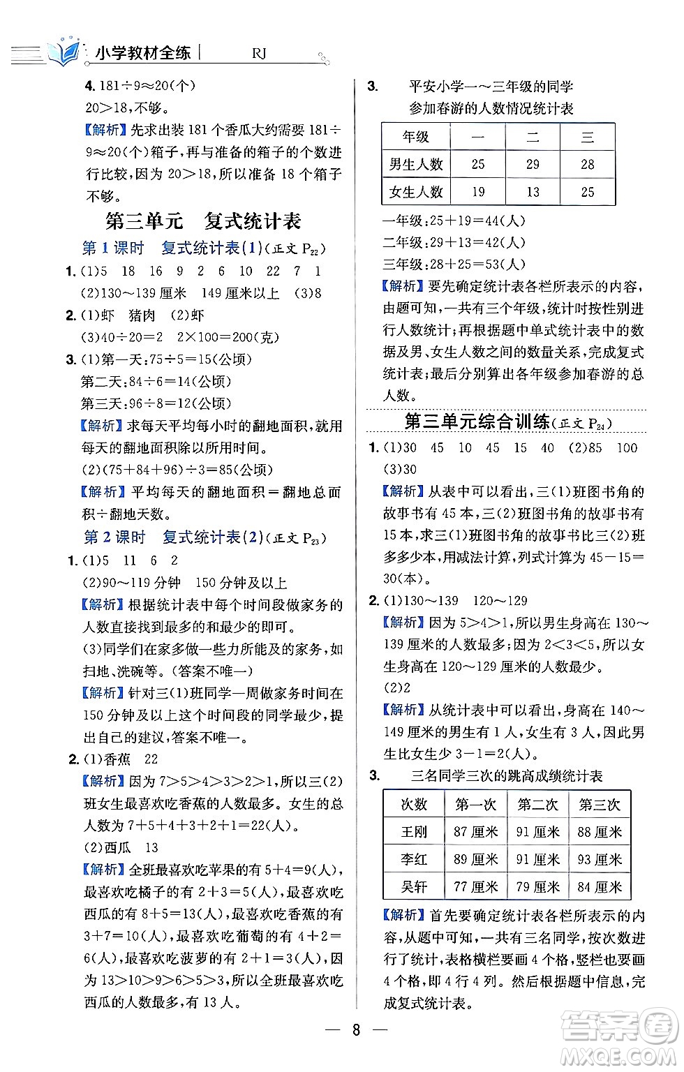 陜西人民教育出版社2024年春小學教材全練三年級數(shù)學下冊人教版天津專版答案