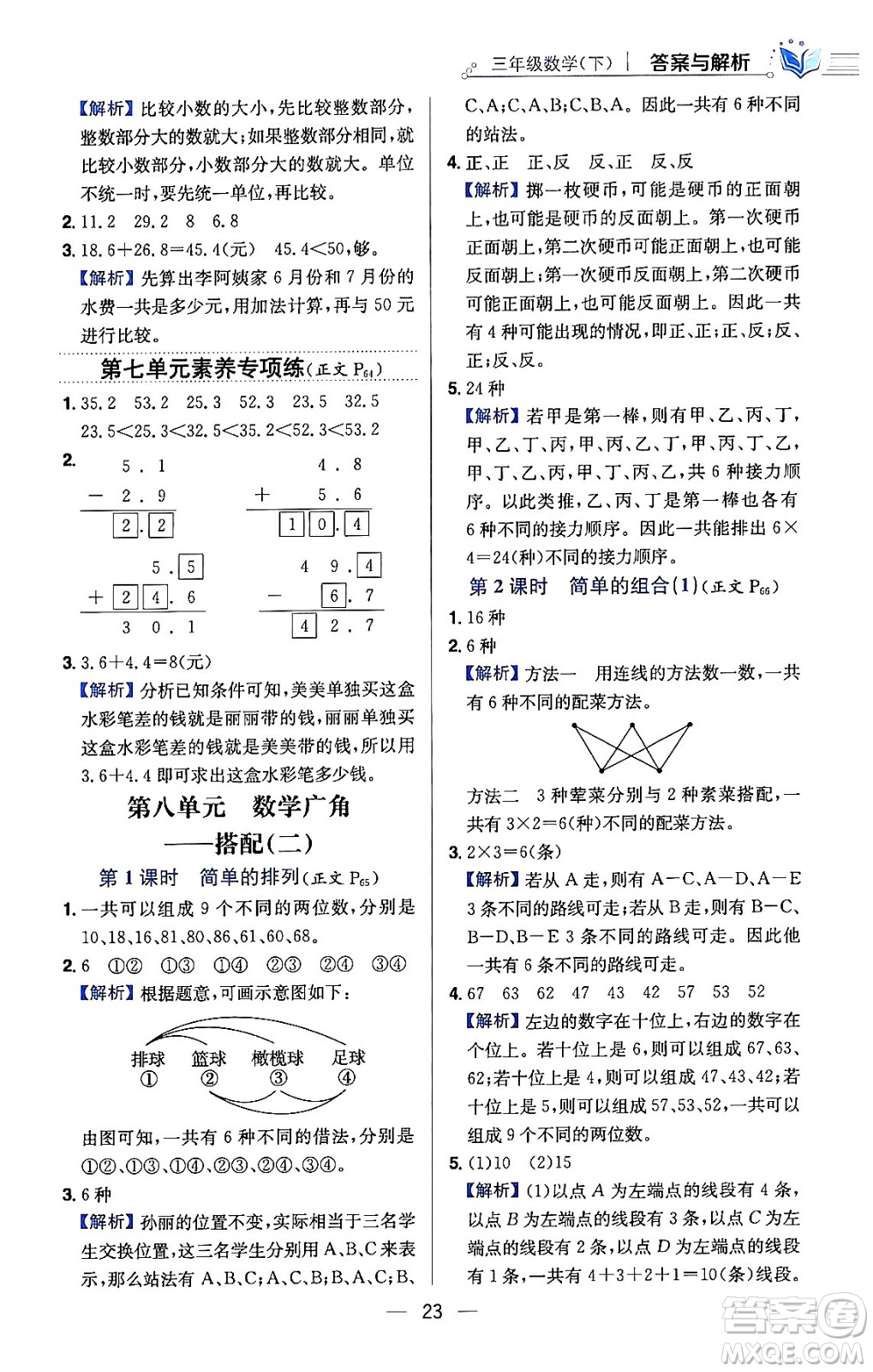 陜西人民教育出版社2024年春小學教材全練三年級數(shù)學下冊人教版天津專版答案