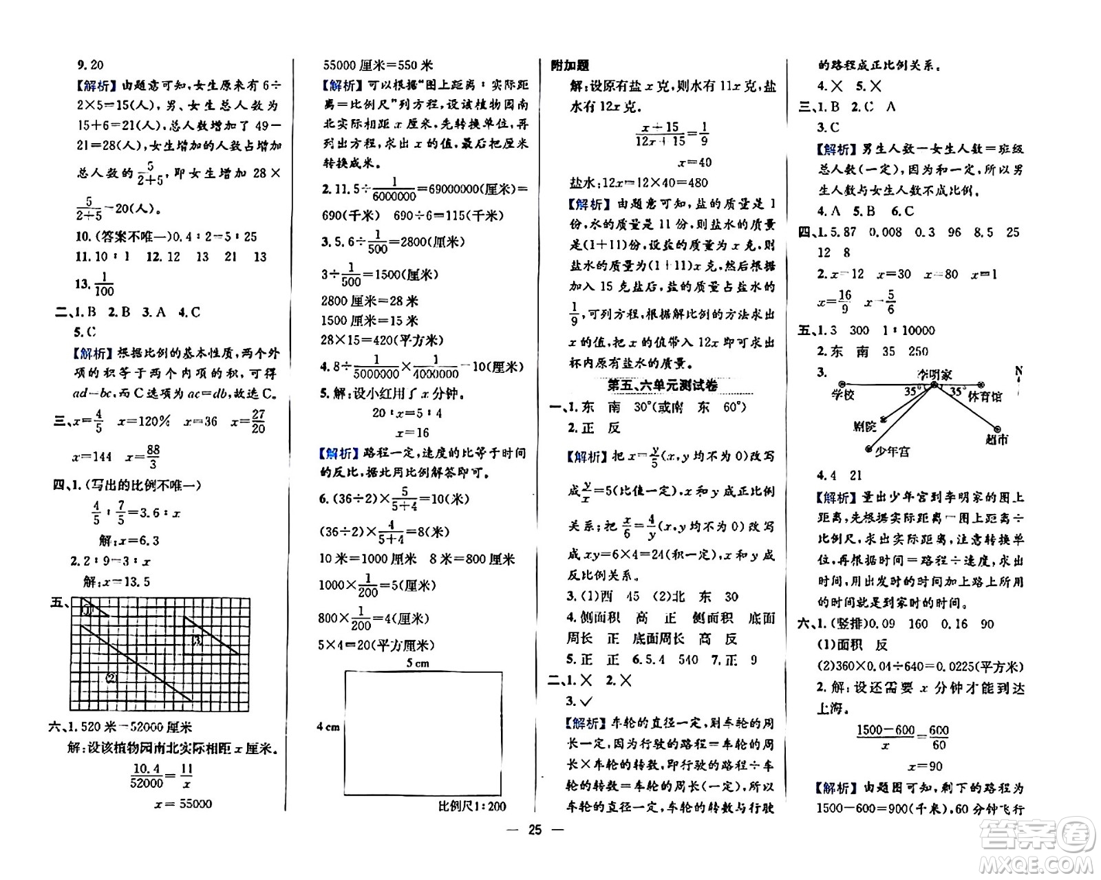 陜西人民教育出版社2024年春小學(xué)教材全練六年級(jí)數(shù)學(xué)下冊(cè)江蘇版答案