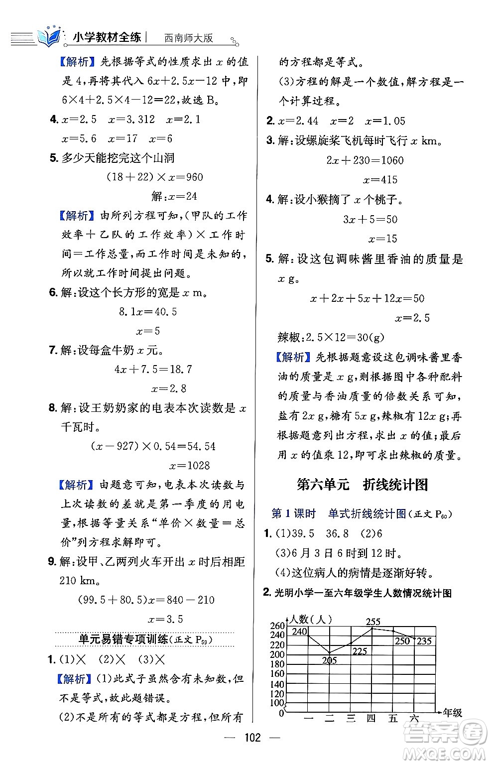 陜西人民教育出版社2024年春小學(xué)教材全練五年級(jí)數(shù)學(xué)下冊(cè)西師大版答案