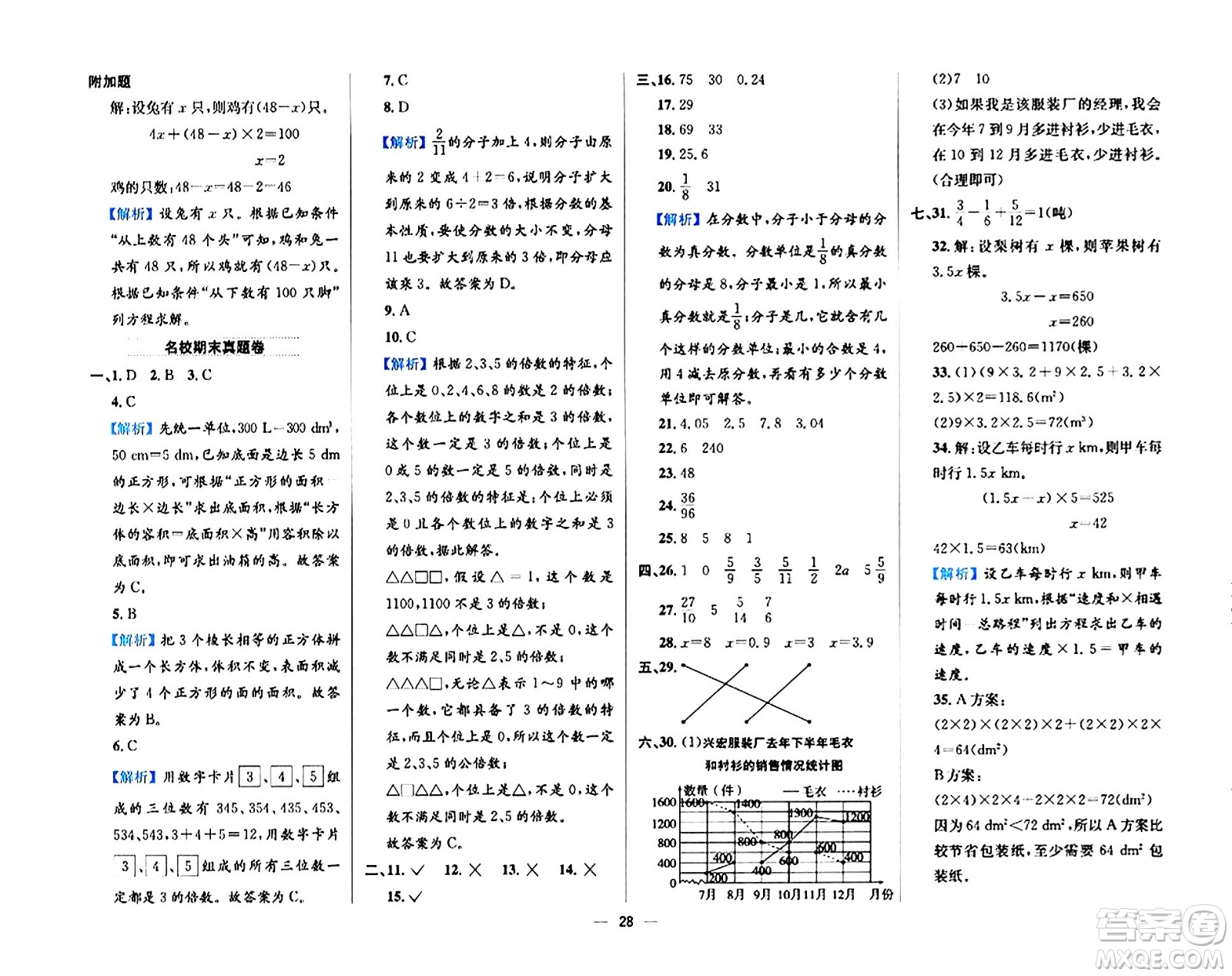 陜西人民教育出版社2024年春小學(xué)教材全練五年級(jí)數(shù)學(xué)下冊(cè)西師大版答案