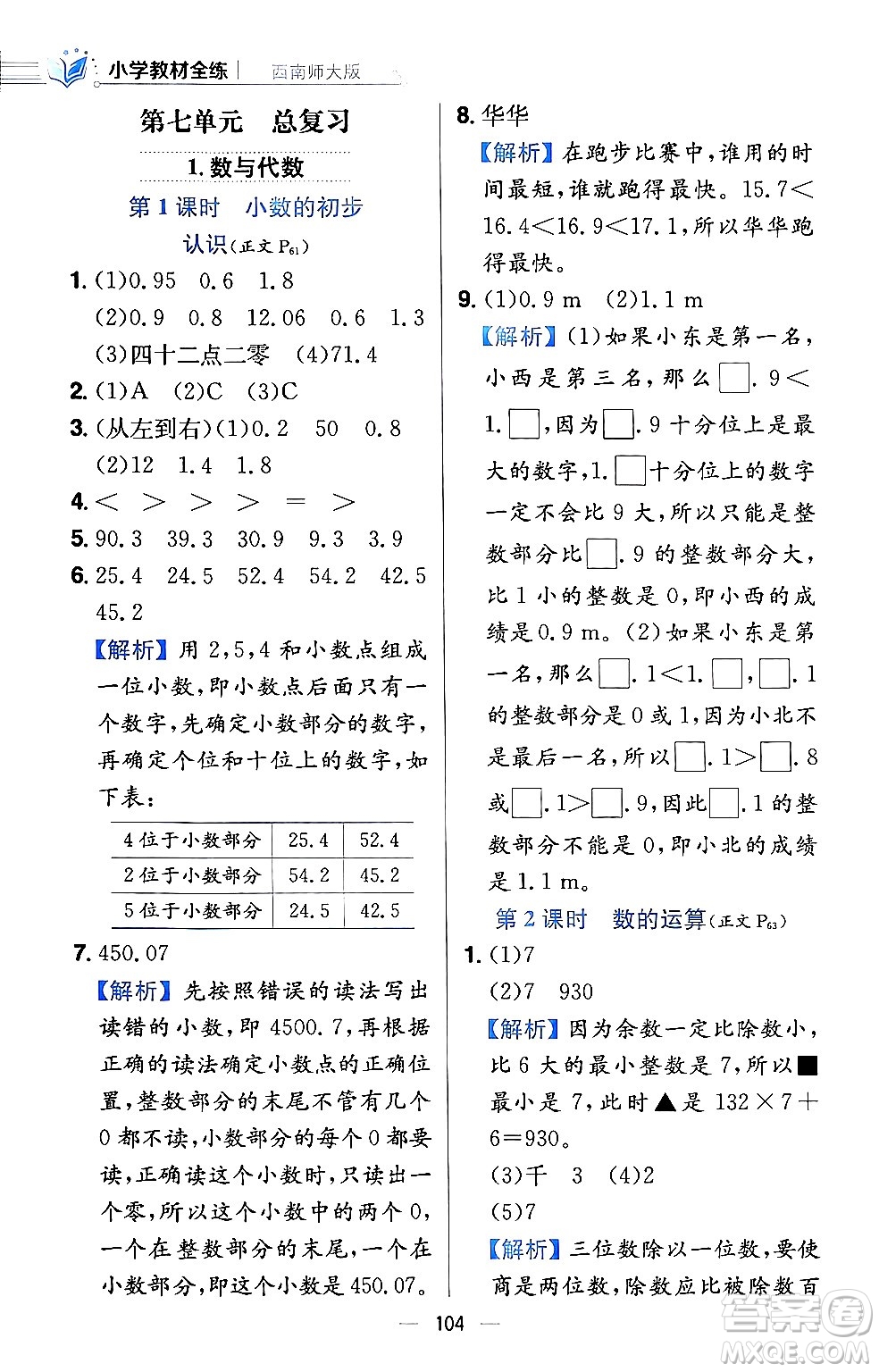 陜西人民教育出版社2024年春小學(xué)教材全練三年級數(shù)學(xué)下冊西南師大版答案