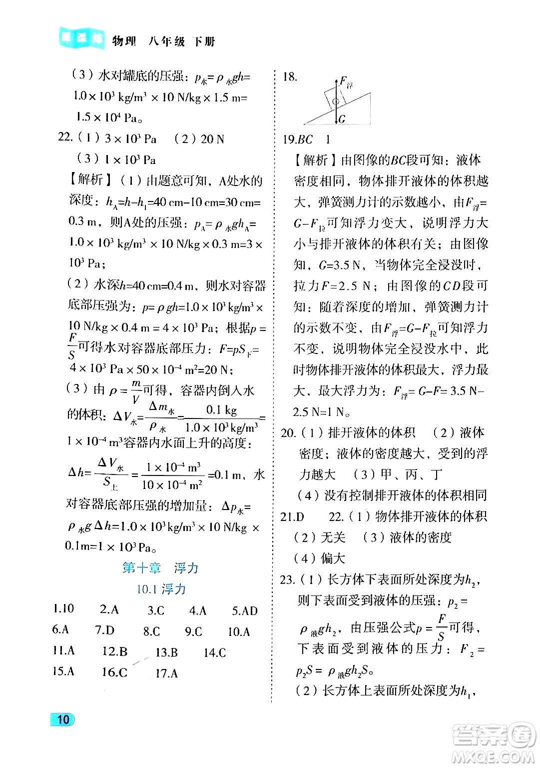 西安出版社2024年春課課練同步訓(xùn)練八年級(jí)物理下冊(cè)人教版答案