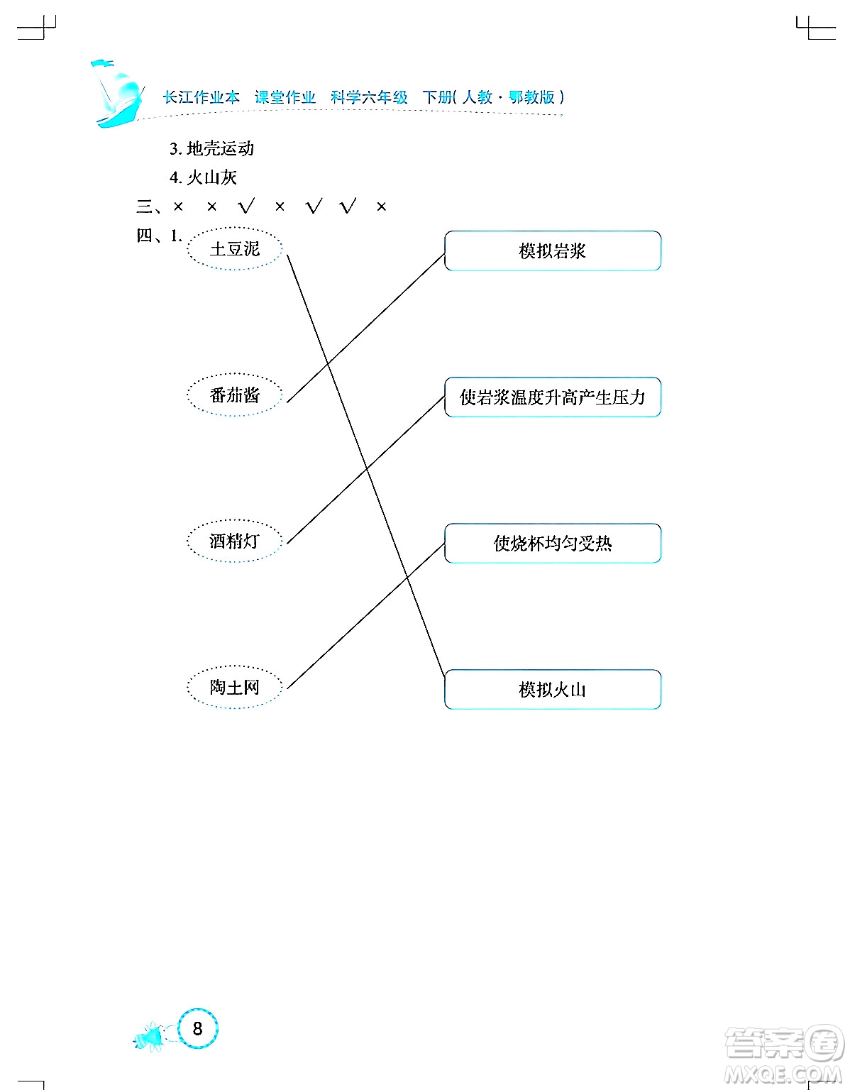 湖北教育出版社2024年春長江作業(yè)本課堂作業(yè)六年級科學下冊人教鄂教版答案