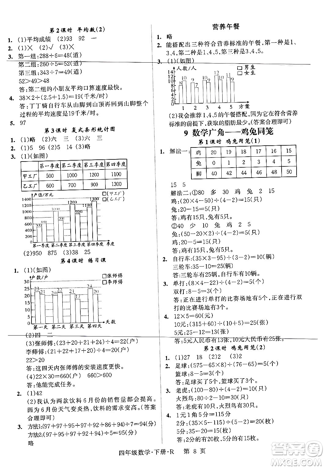 吉林教育出版社2024年春啟航新課堂四年級數(shù)學(xué)下冊人教版答案