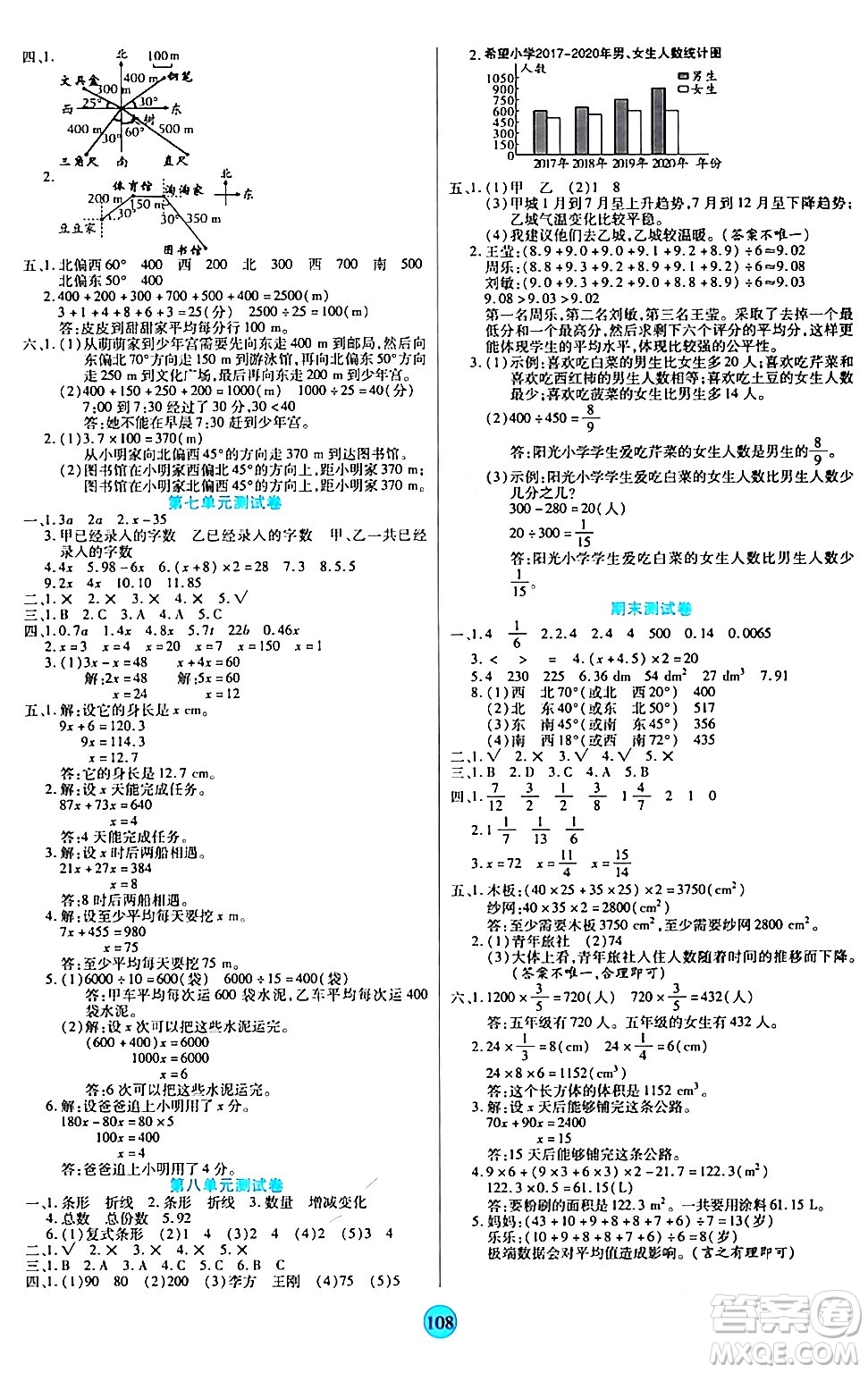 天津科學(xué)技術(shù)出版社2024年春云頂課堂五年級數(shù)學(xué)下冊北師大版答案