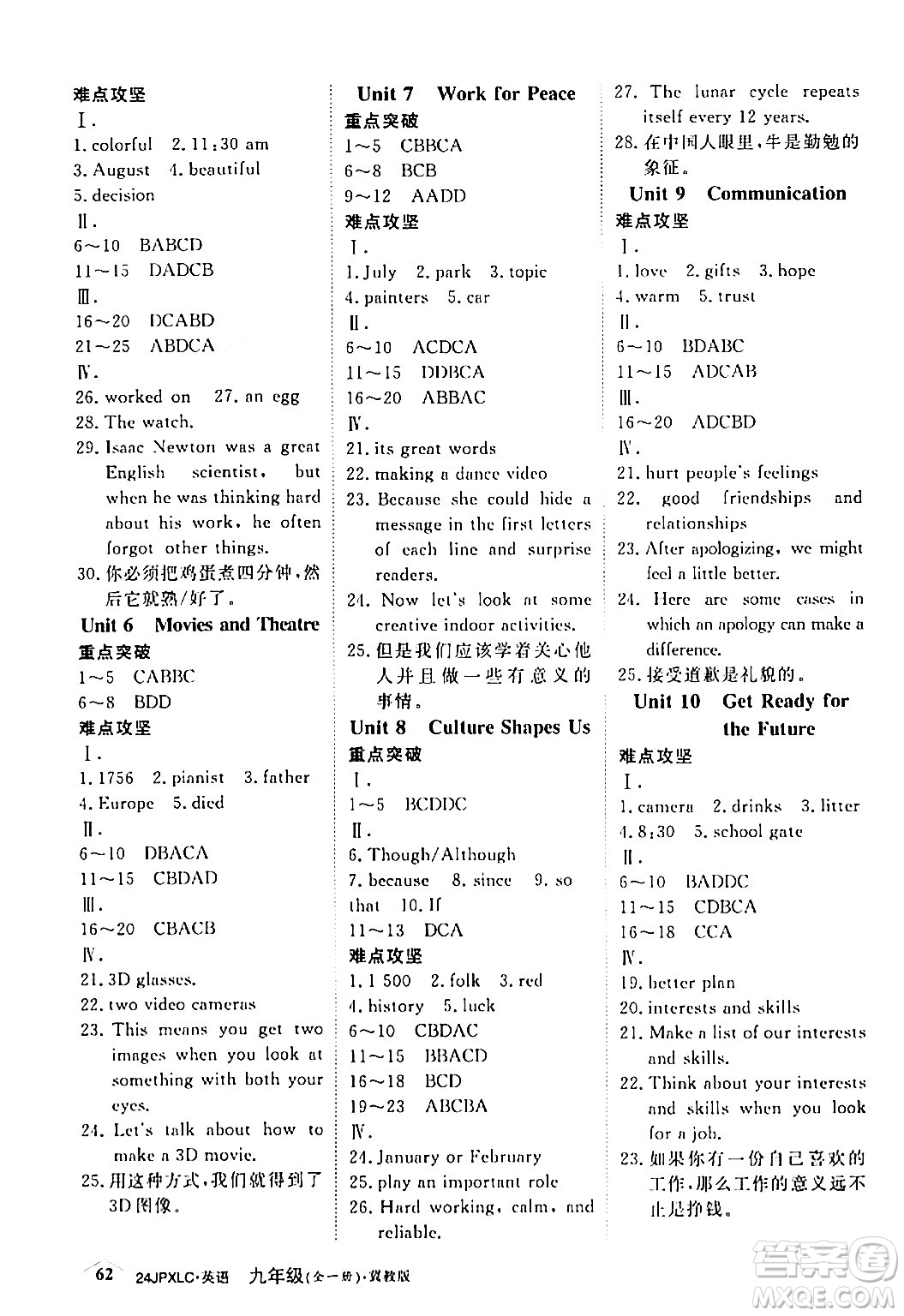 江西高校出版社2024年春金牌學(xué)練測(cè)創(chuàng)新作業(yè)設(shè)計(jì)九年級(jí)英語下冊(cè)冀教版答案