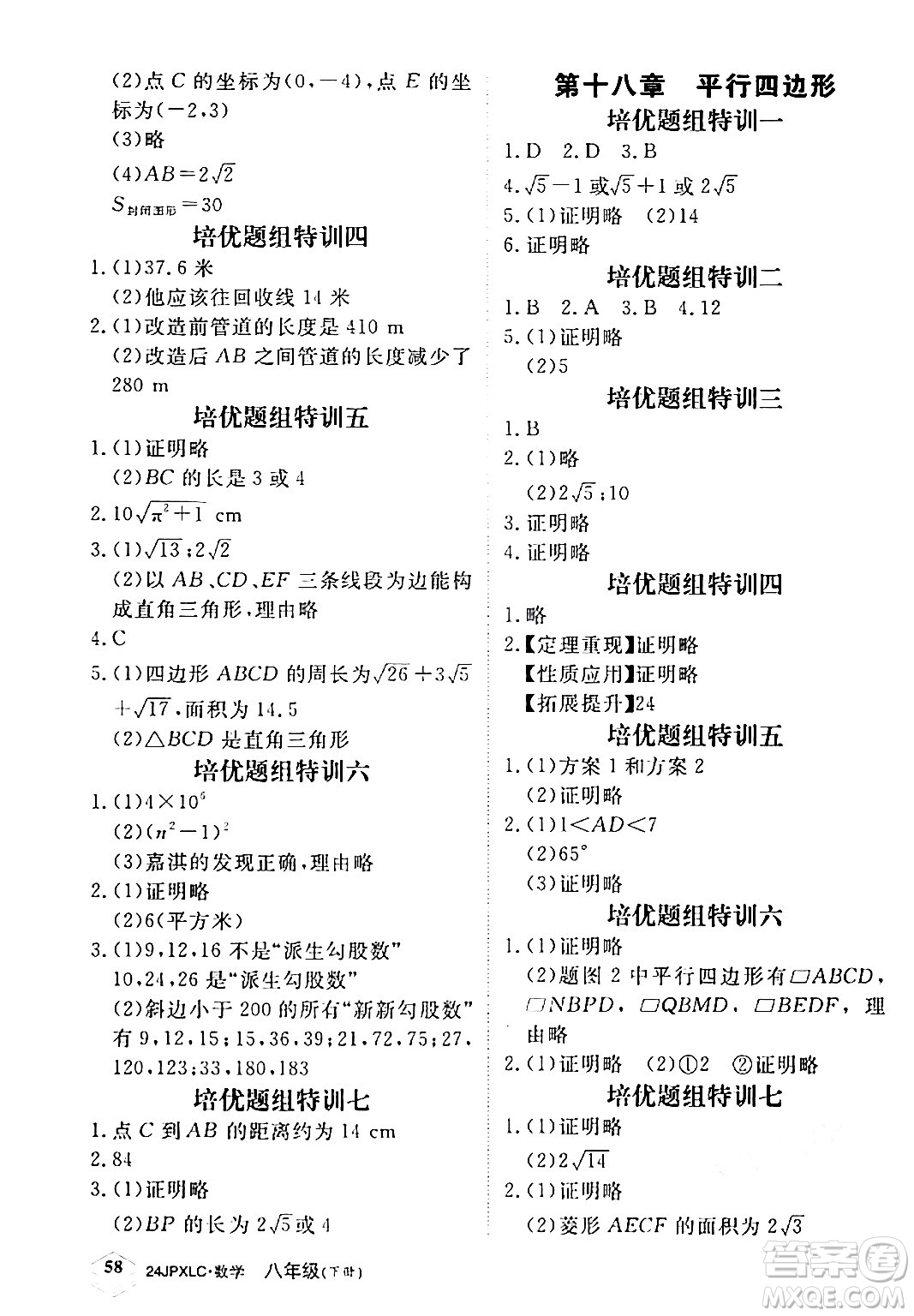 江西高校出版社2024年春金牌學(xué)練測創(chuàng)新作業(yè)設(shè)計八年級數(shù)學(xué)下冊課標(biāo)版答案