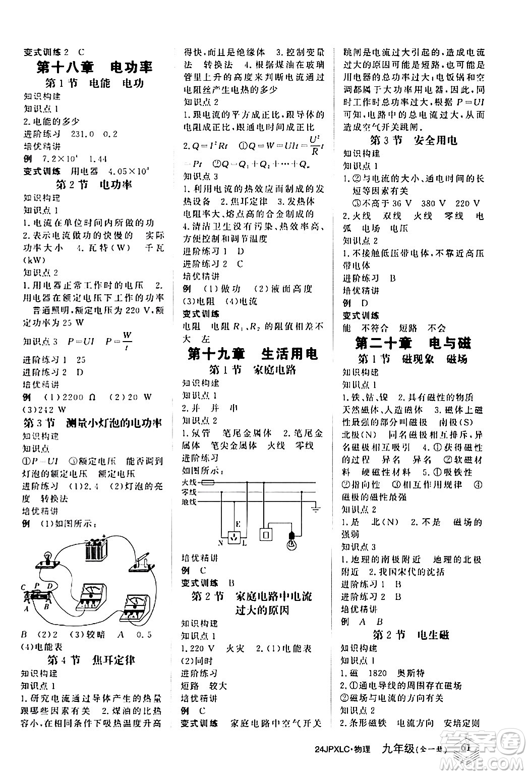 江西高校出版社2024年春金牌學(xué)練測創(chuàng)新作業(yè)設(shè)計九年級物理下冊課標(biāo)版答案