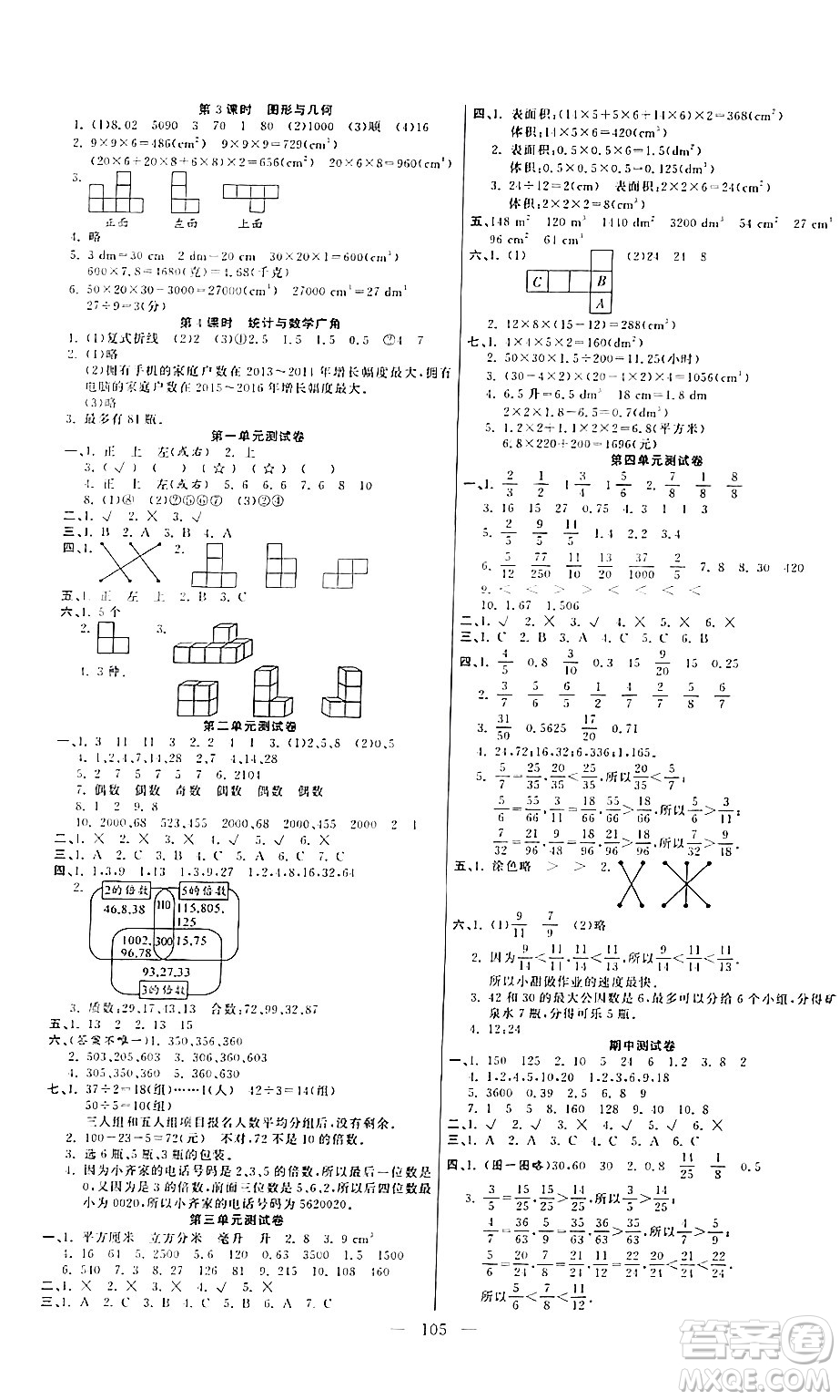 陽光出版社2024年春快樂練習(xí)作業(yè)本五年級數(shù)學(xué)下冊人教版答案