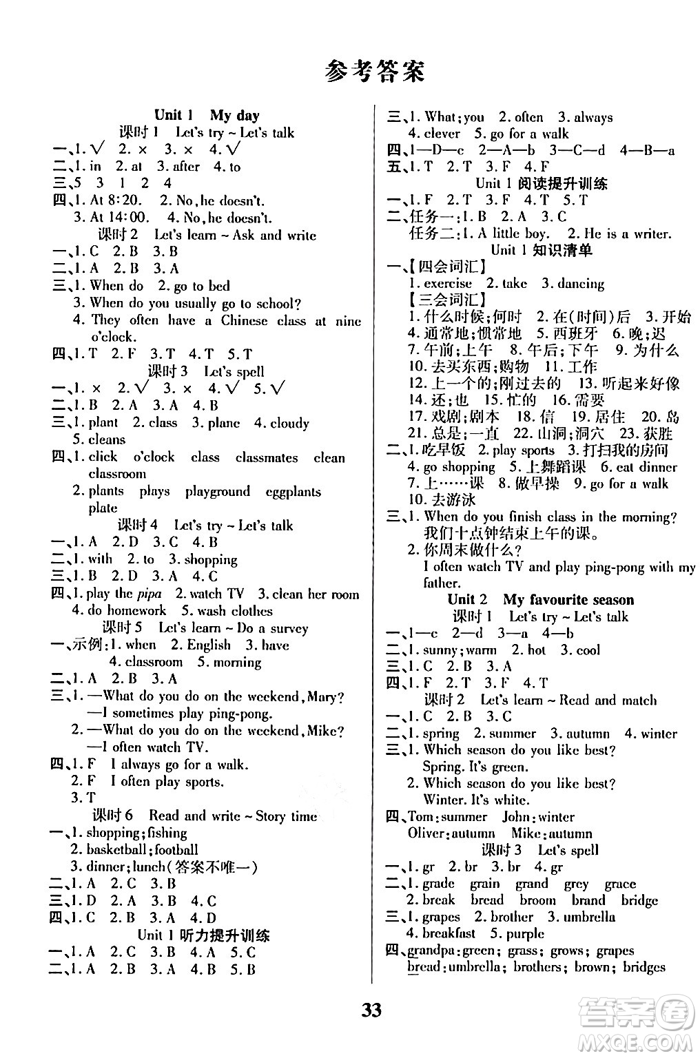 沈陽出版社2024年春培優(yōu)小狀元優(yōu)秀三好生分層作業(yè)五年級(jí)英語下冊(cè)通用版答案