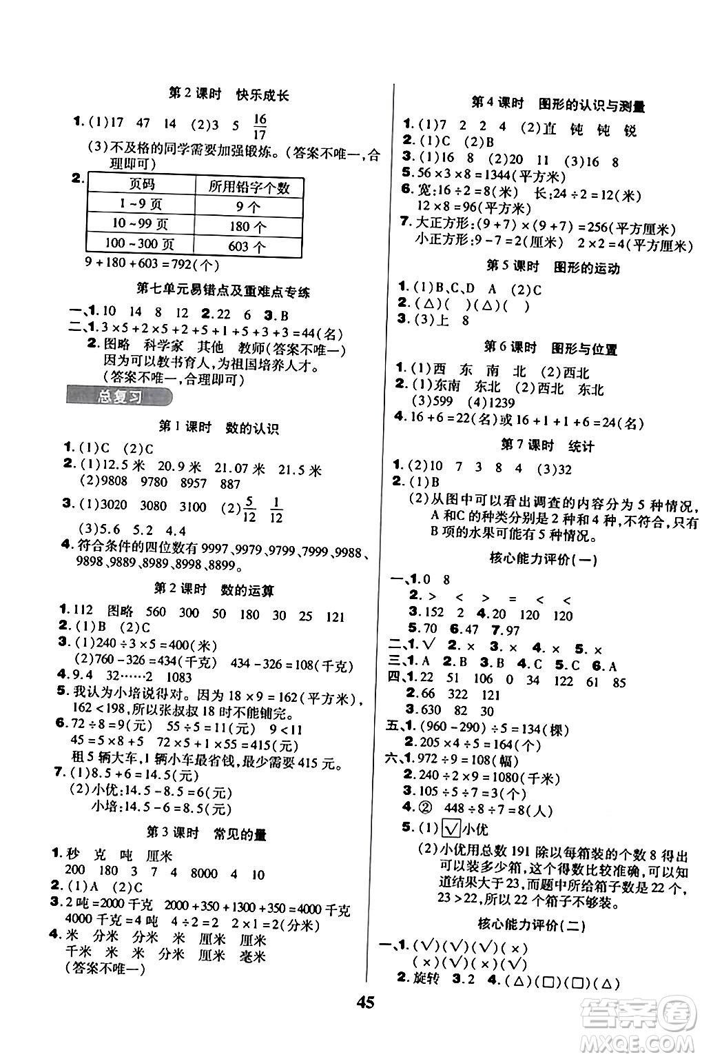 沈陽(yáng)出版社2024年春培優(yōu)小狀元優(yōu)秀三好生分層作業(yè)三年級(jí)數(shù)學(xué)下冊(cè)北師大版答案