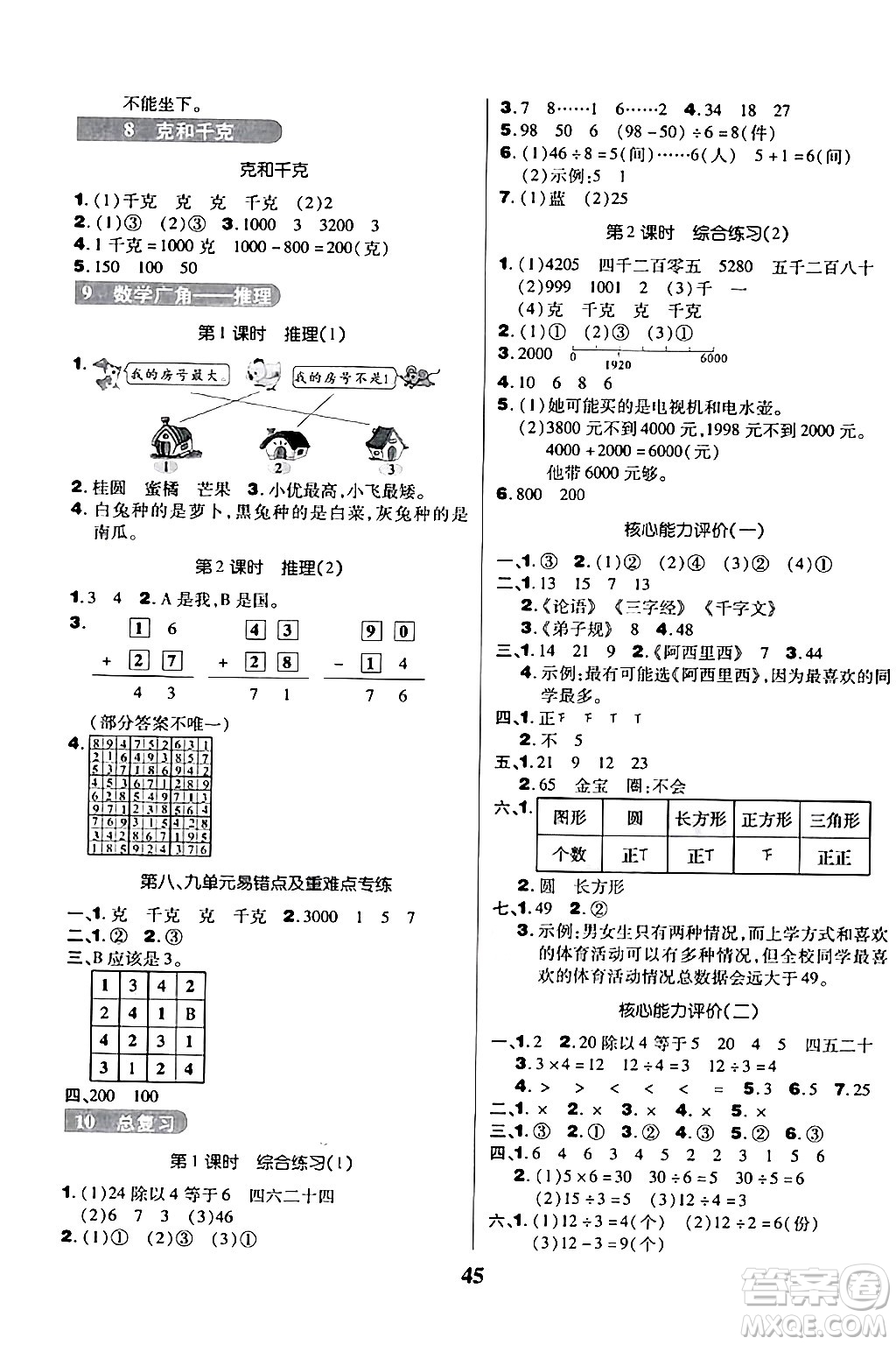 沈陽出版社2024年春培優(yōu)小狀元優(yōu)秀三好生分層作業(yè)二年級數(shù)學下冊人教版答案