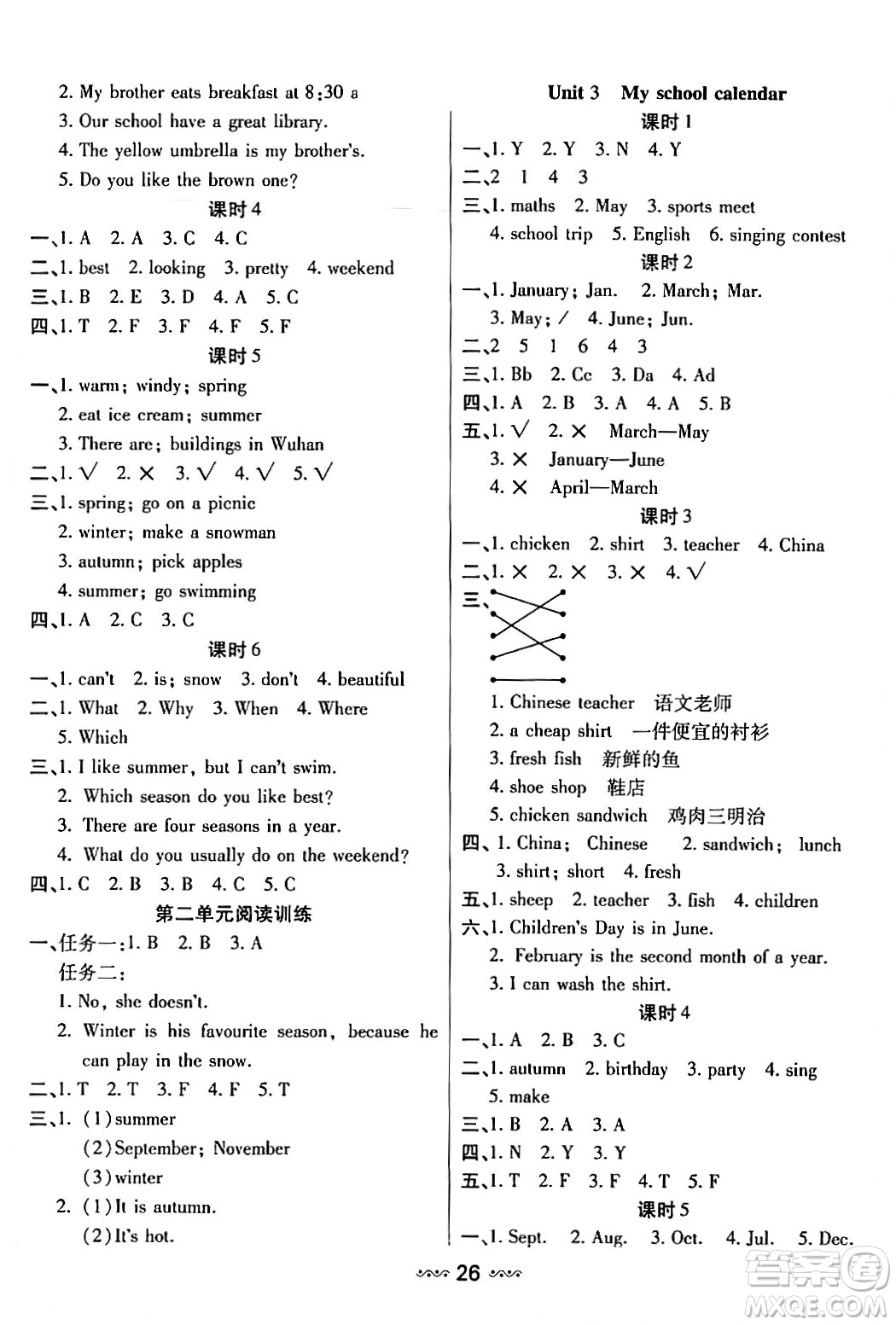 河北少年兒童出版社出版社2024年春輕松練一線課堂五年級(jí)英語(yǔ)下冊(cè)人教版答案