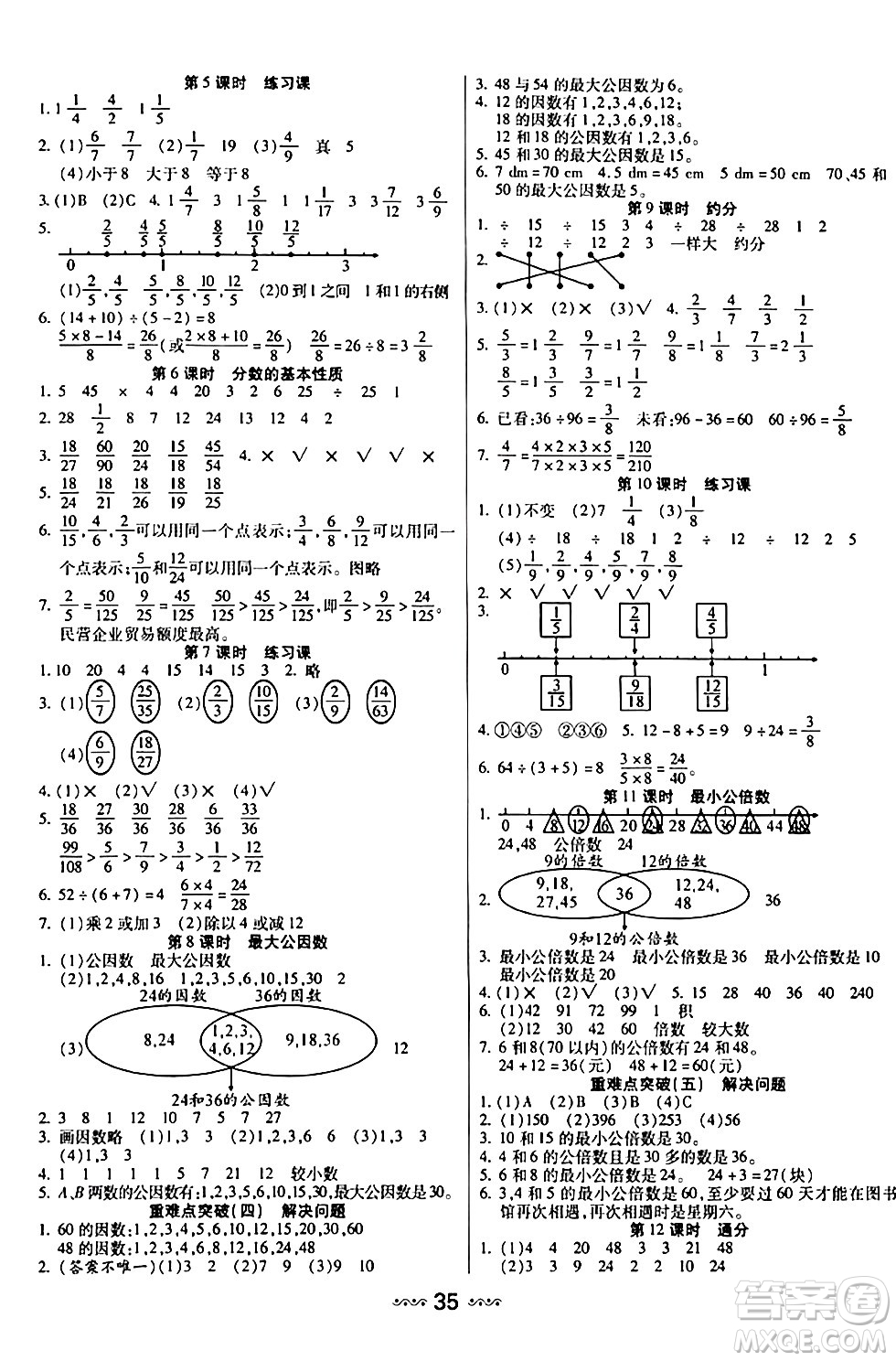 河北少年兒童出版社出版社2024年春輕松練一線課堂五年級數(shù)學(xué)下冊人教版答案