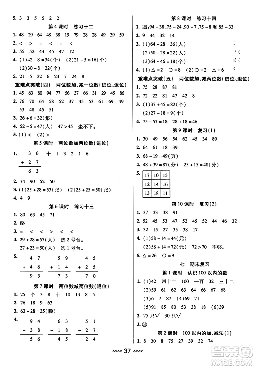 河北少年兒童出版社出版社2024年春輕松練一線課堂一年級數學下冊人教版答案