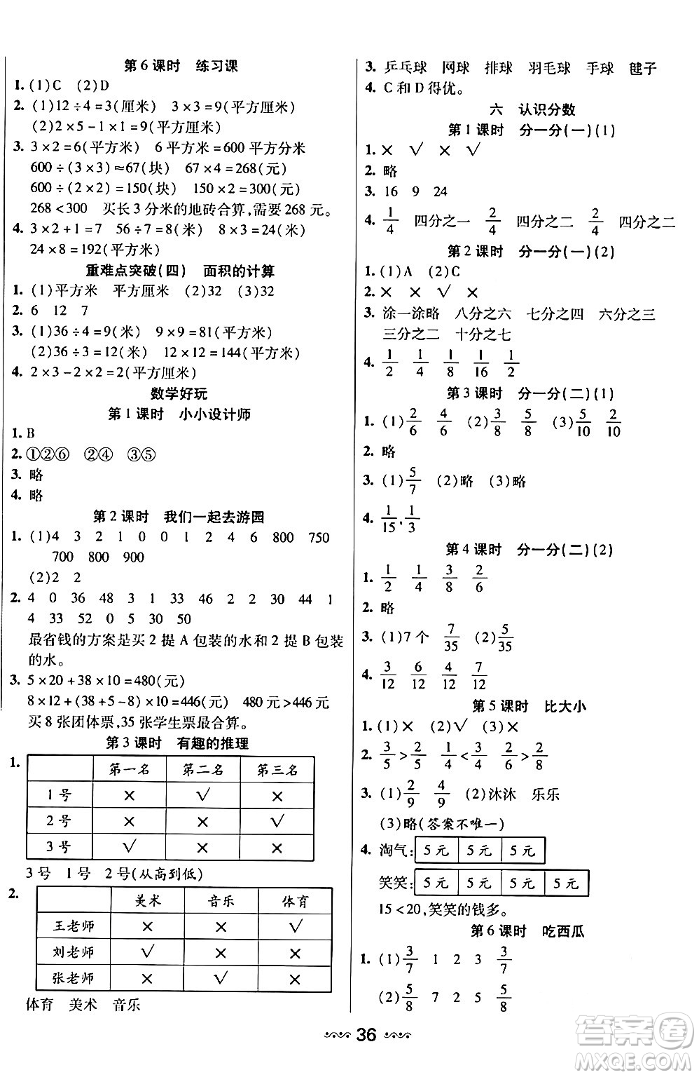 河北少年兒童出版社出版社2024年春輕松練一線課堂三年級數學下冊北師大版答案