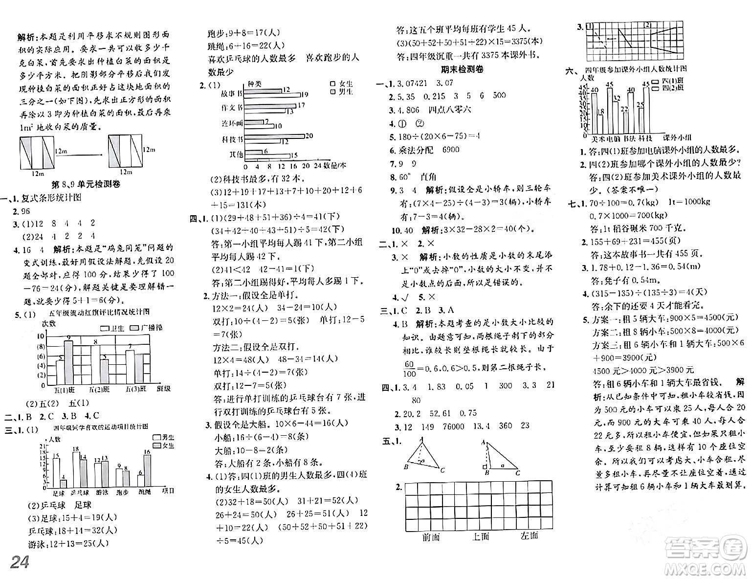 安徽師范大學出版社2024年春品優(yōu)課堂四年級數學下冊人教版答案