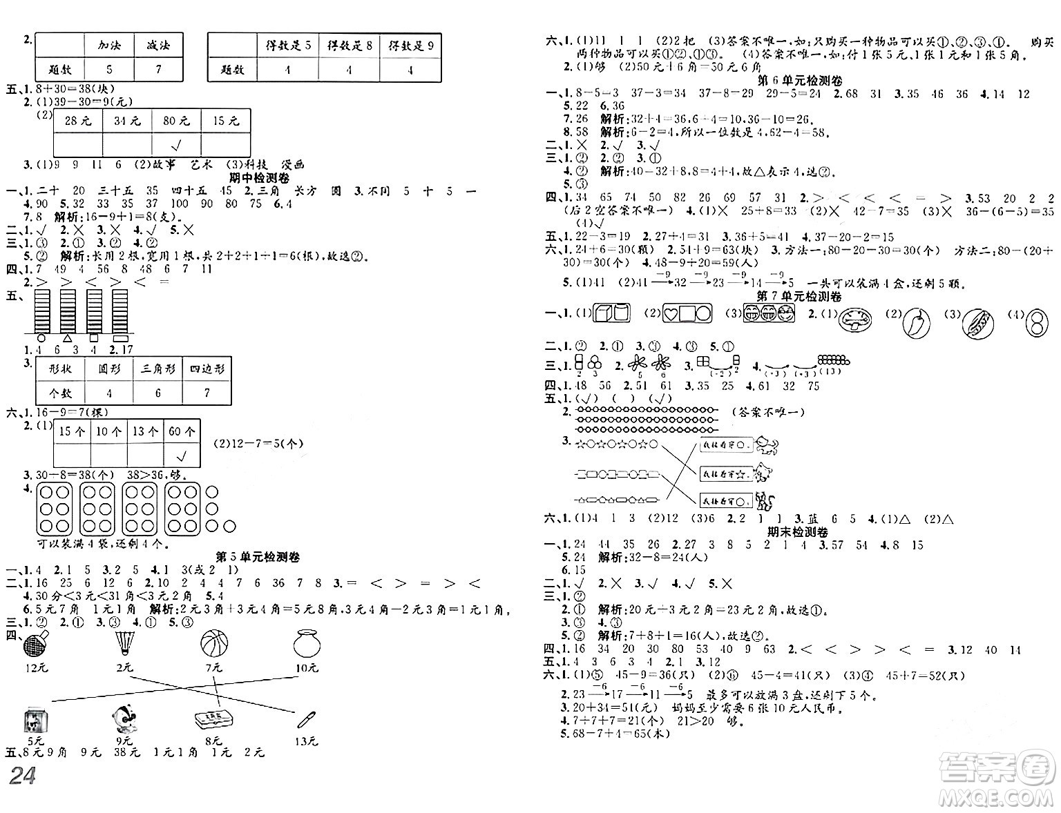 安徽師范大學(xué)出版社2024年春品優(yōu)課堂一年級(jí)數(shù)學(xué)下冊(cè)人教版答案