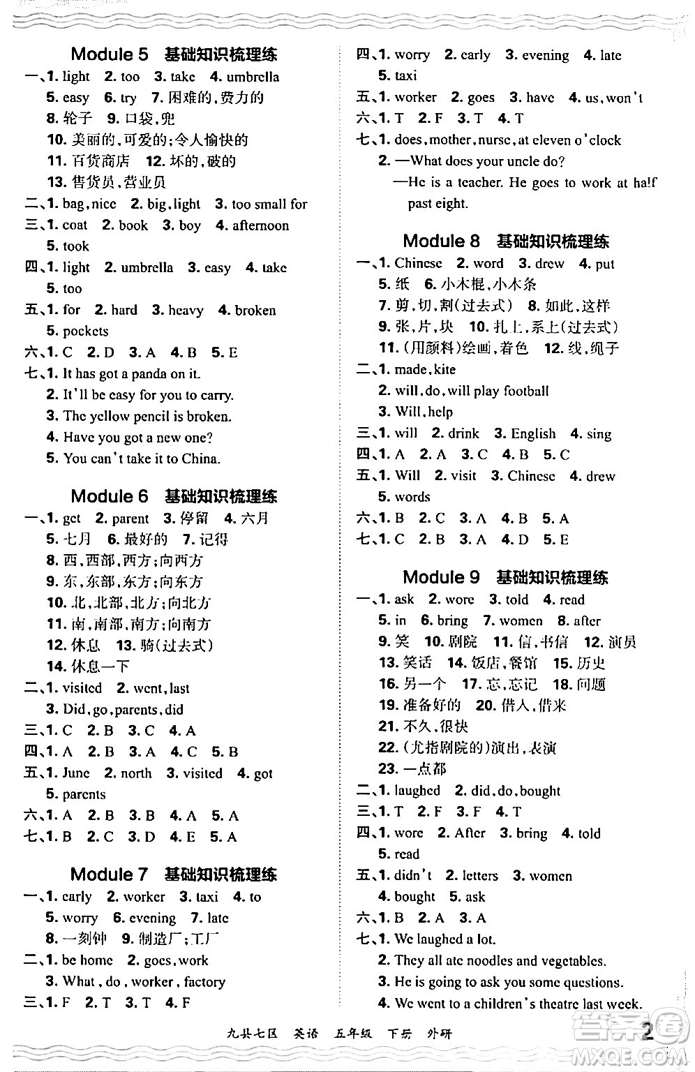 江西人民出版社2024年春王朝霞各地期末試卷精選五年級(jí)英語下冊(cè)外研版洛陽專版答案