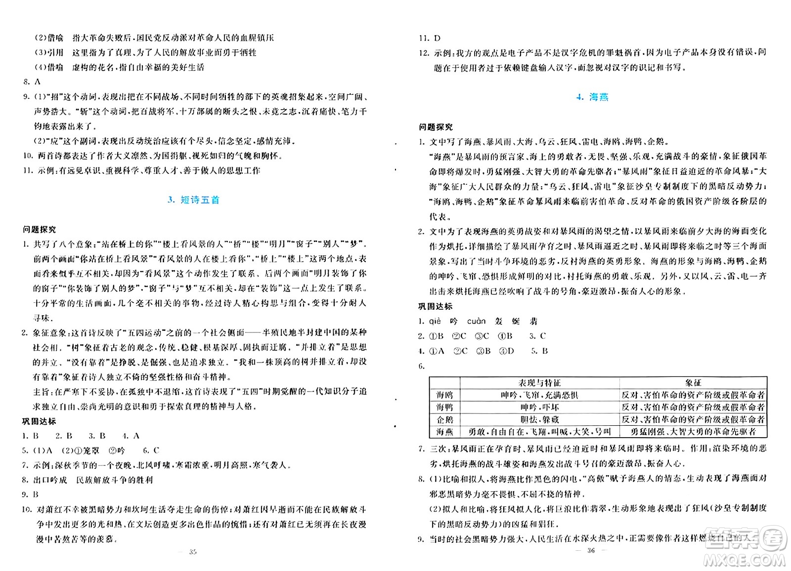 語文出版社2024年春語文同步學(xué)與練九年級語文下冊通用版答案