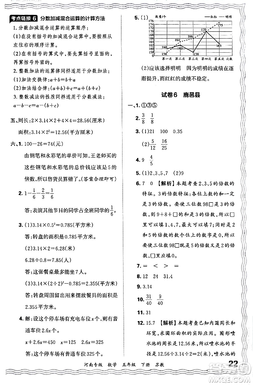 江西人民出版社2024年春王朝霞各地期末試卷精選五年級數(shù)學下冊蘇教版河南專版答案