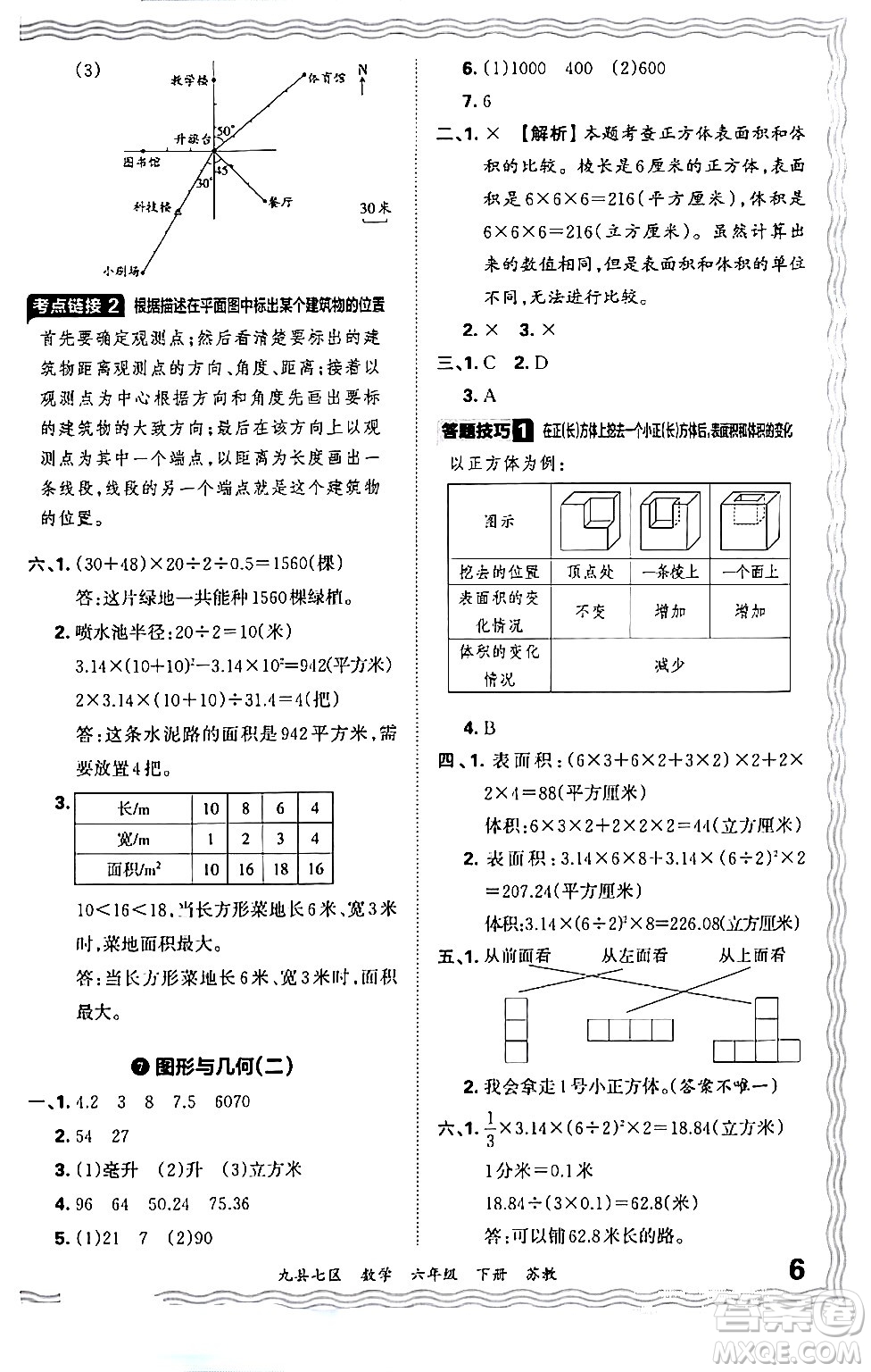 江西人民出版社2024年春王朝霞各地期末試卷精選六年級數學下冊蘇教版洛陽專版答案