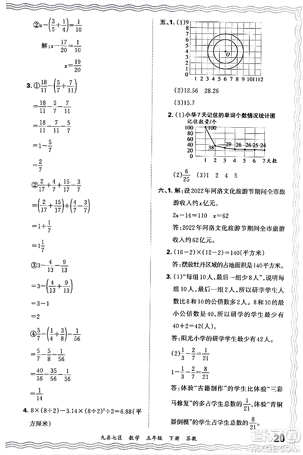 江西人民出版社2024年春王朝霞各地期末試卷精選五年級數(shù)學(xué)下冊蘇教版洛陽專版答案