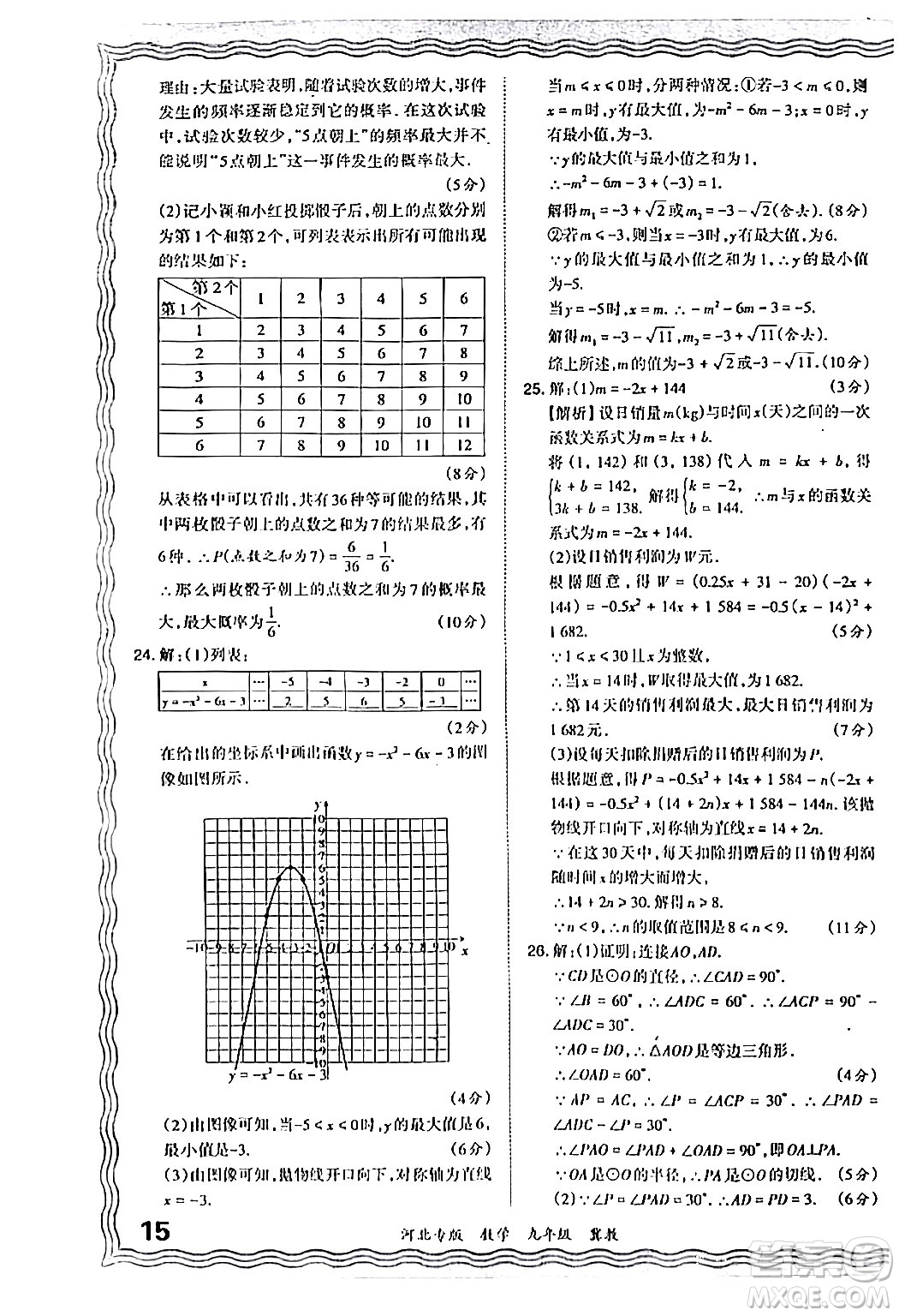 江西人民出版社2024年春王朝霞各地期末試卷精選九年級數(shù)學(xué)下冊冀教版河北專版答案