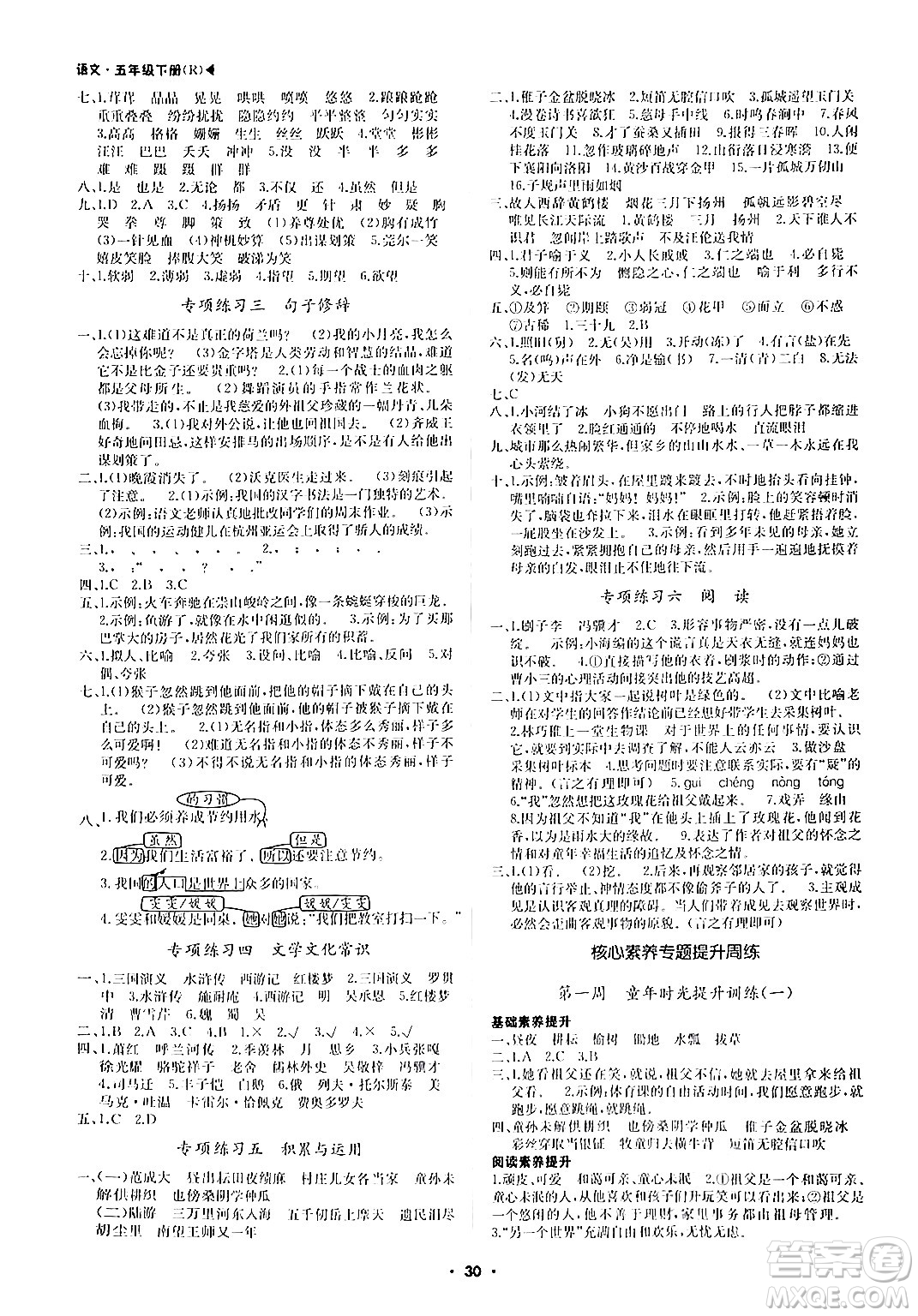 內(nèi)蒙古大學(xué)出版社2024年春超越訓(xùn)練五年級(jí)語(yǔ)文下冊(cè)人教版答案