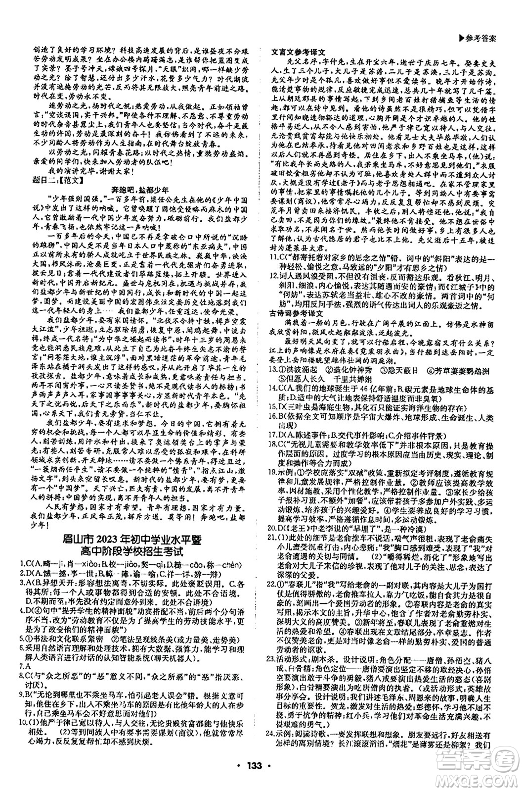 內(nèi)蒙古大學(xué)出版社2024年春超越訓(xùn)練九年級語文下冊人教版答案