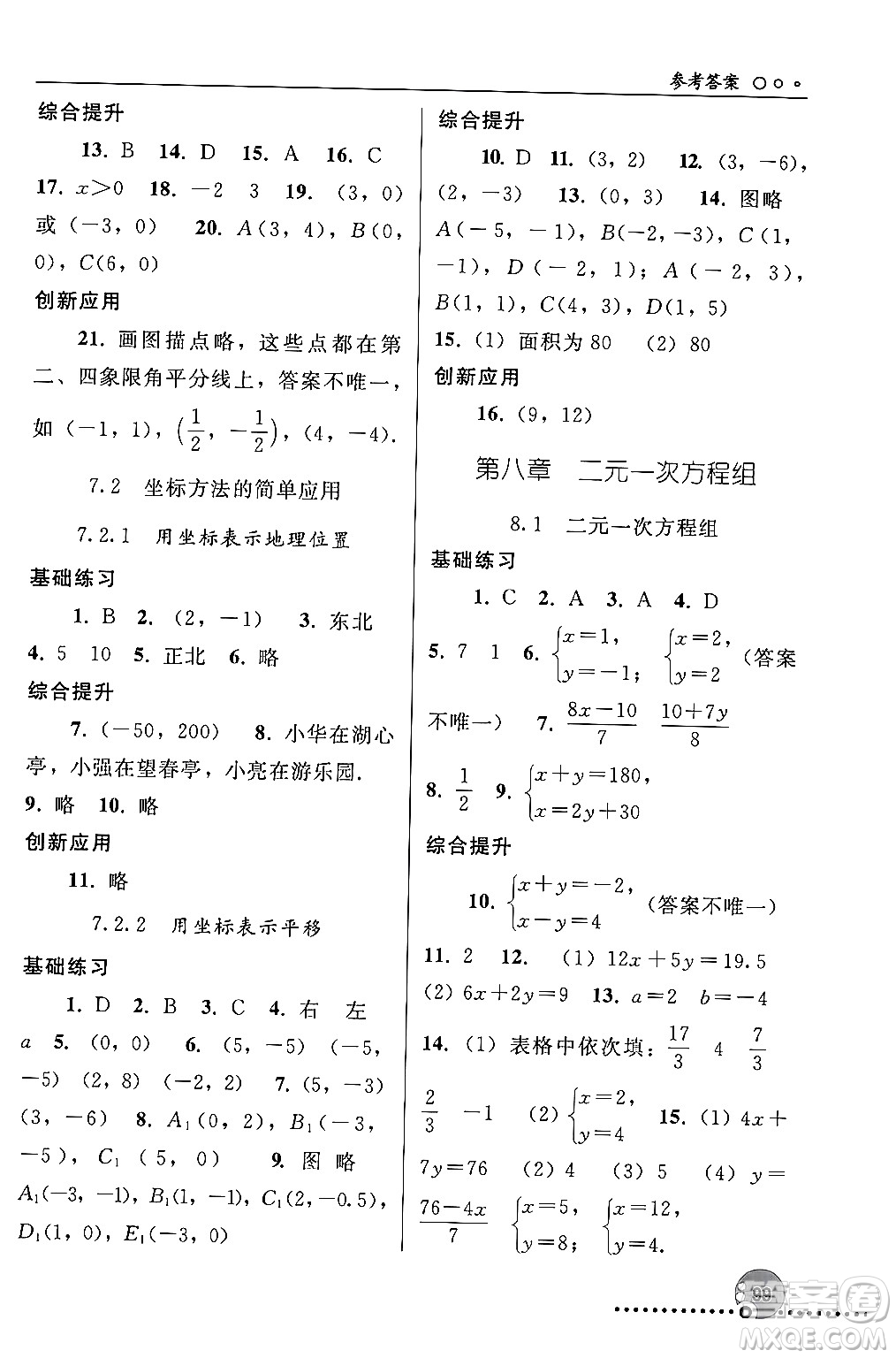 人民教育出版社2024年春義務(wù)教育教科書同步練習(xí)冊七年級數(shù)學(xué)下冊人教版答案