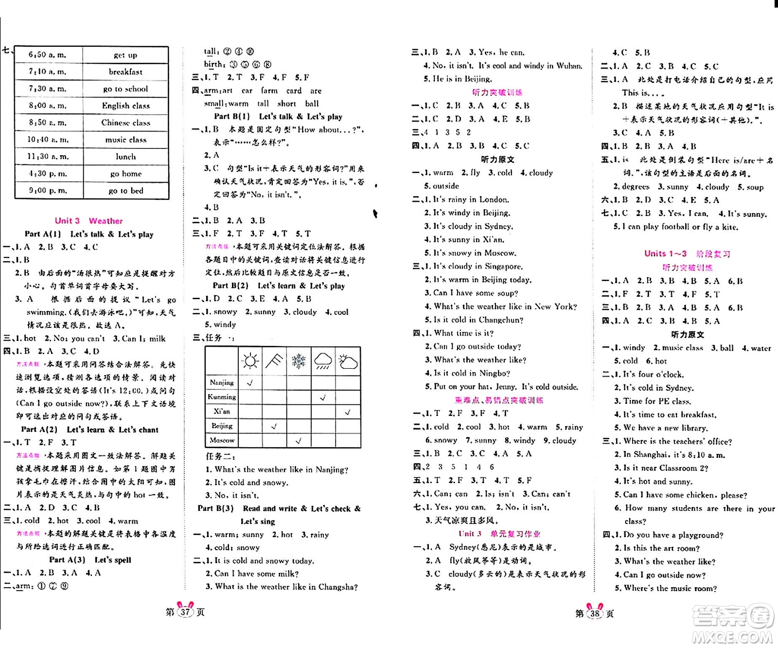 安徽師范大學(xué)出版社2024年春訓(xùn)練達(dá)人四年級(jí)英語(yǔ)下冊(cè)人教PEP版浙江專版答案