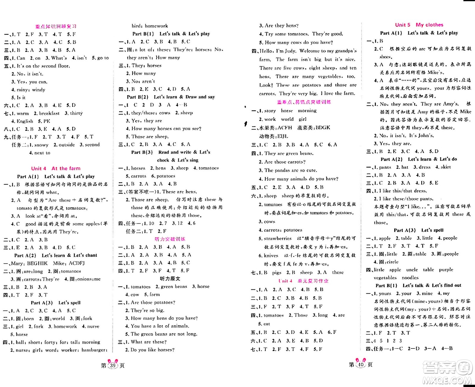 安徽師范大學(xué)出版社2024年春訓(xùn)練達(dá)人四年級(jí)英語(yǔ)下冊(cè)人教PEP版浙江專版答案