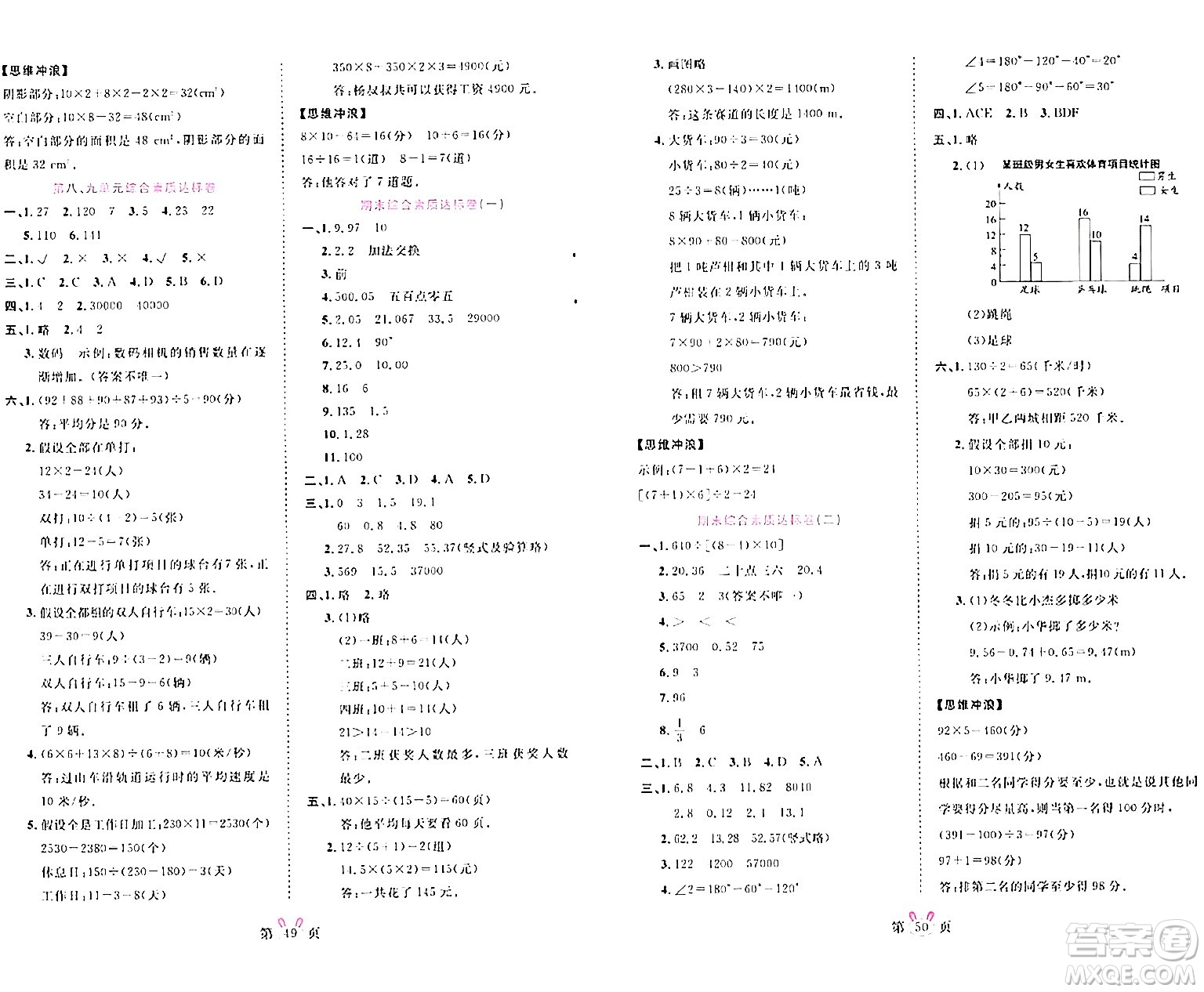 安徽師范大學出版社2024年春訓練達人四年級數(shù)學下冊人教版山東專版答案