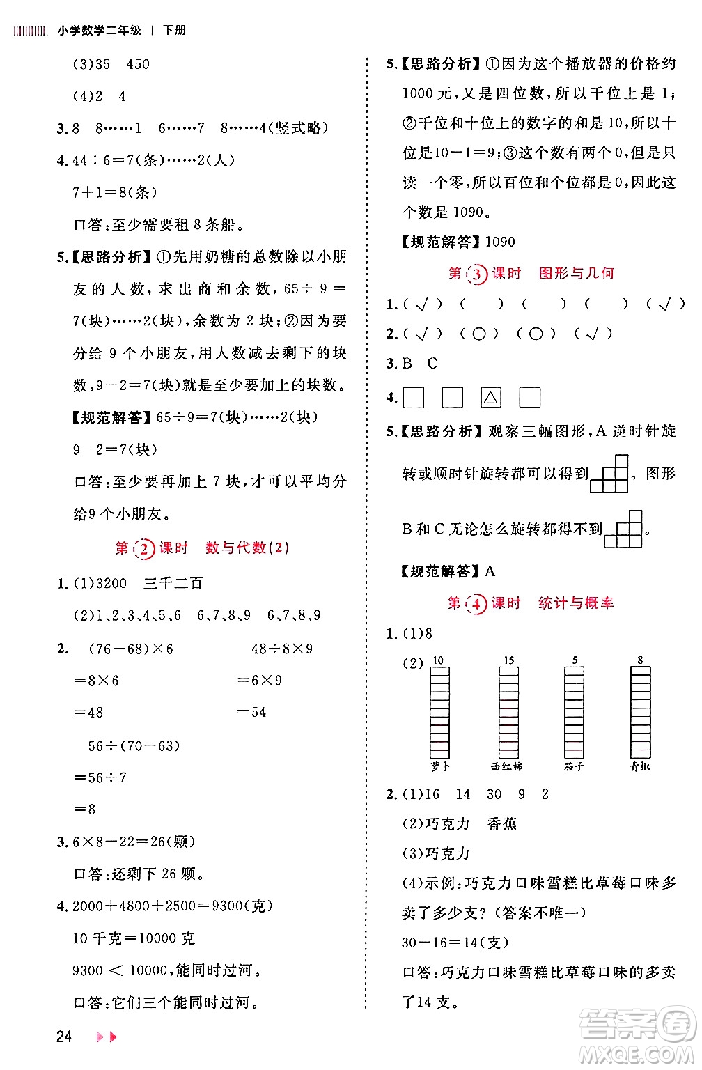 安徽師范大學(xué)出版社2024年春訓(xùn)練達(dá)人二年級數(shù)學(xué)下冊人教版山東專版答案