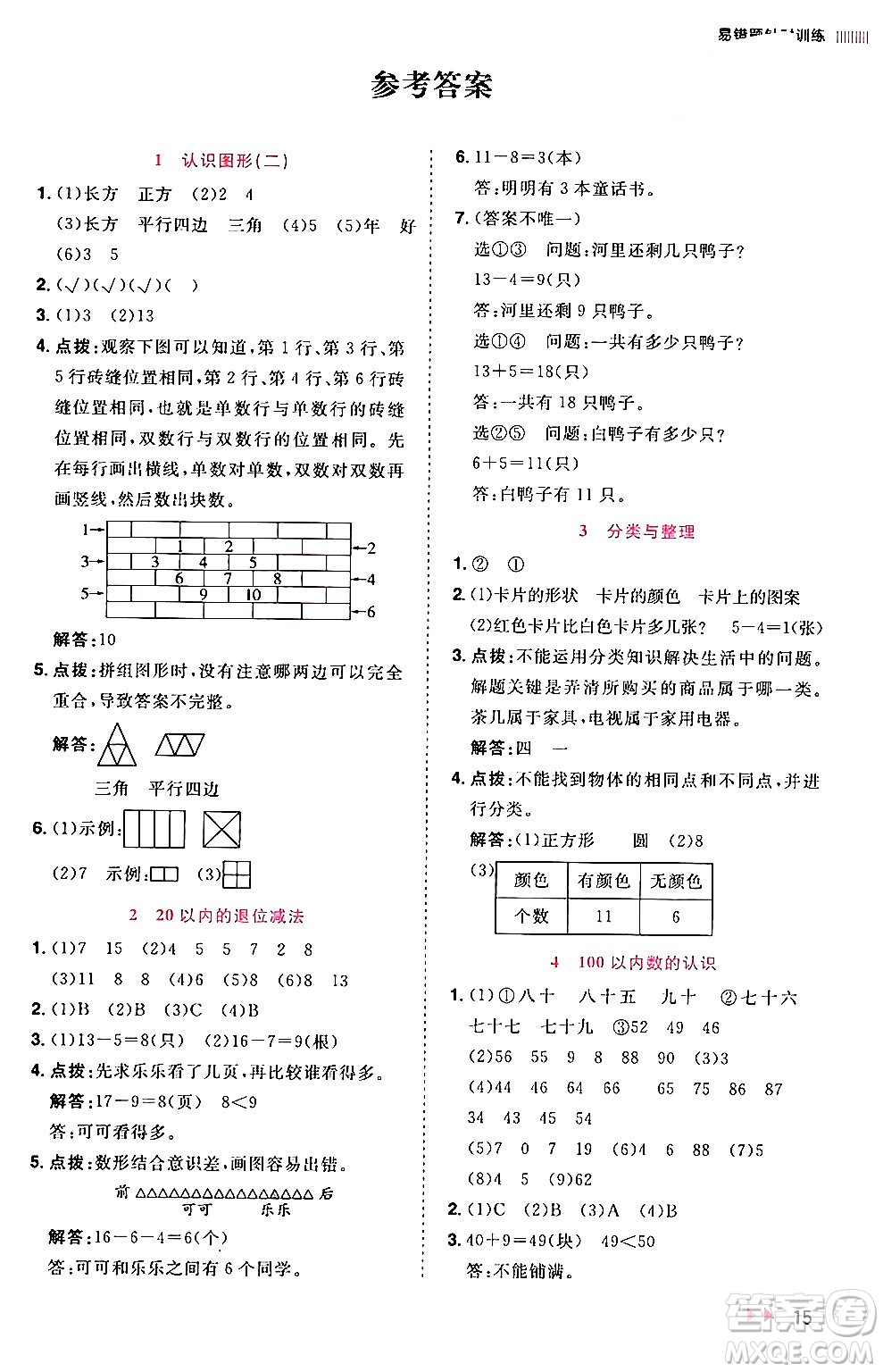 安徽師范大學(xué)出版社2024年春訓(xùn)練達(dá)人一年級數(shù)學(xué)下冊人教版山東專版答案