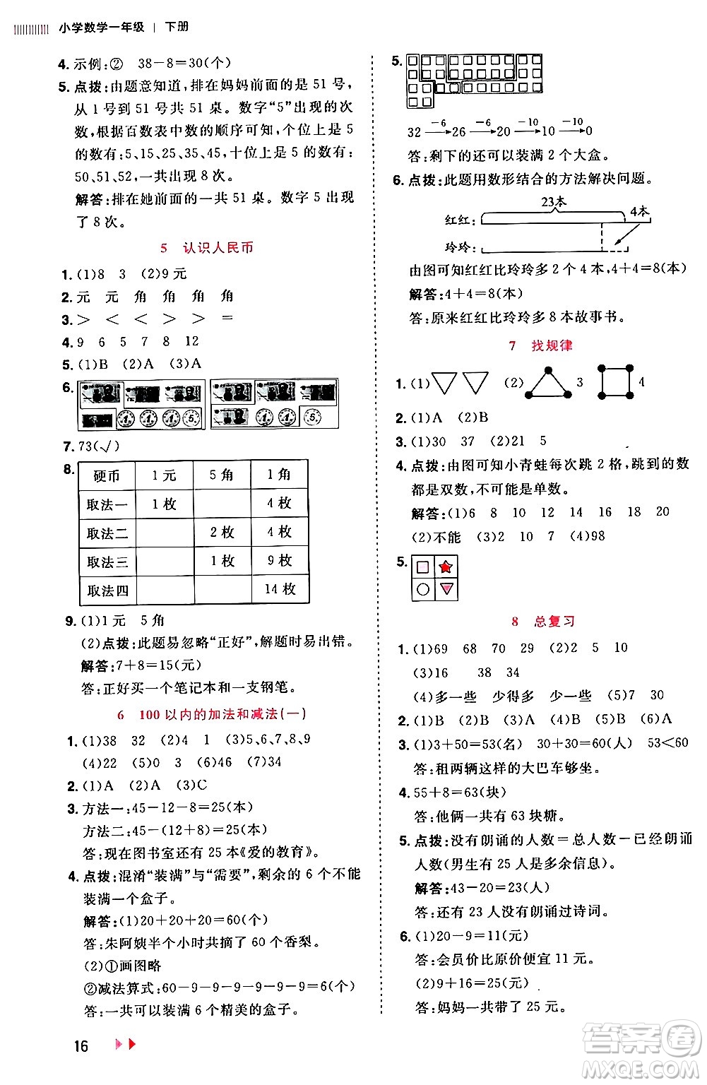 安徽師范大學(xué)出版社2024年春訓(xùn)練達(dá)人一年級數(shù)學(xué)下冊人教版山東專版答案