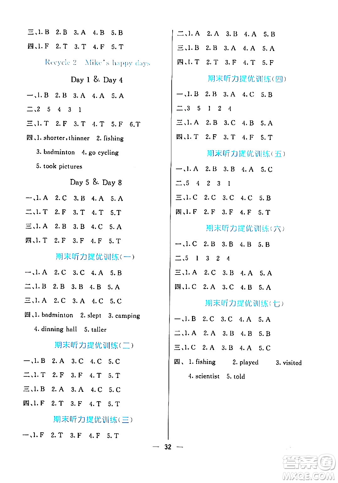 陽(yáng)光出版社2024年春亮點(diǎn)激活提優(yōu)天天練六年級(jí)英語(yǔ)下冊(cè)人教版答案