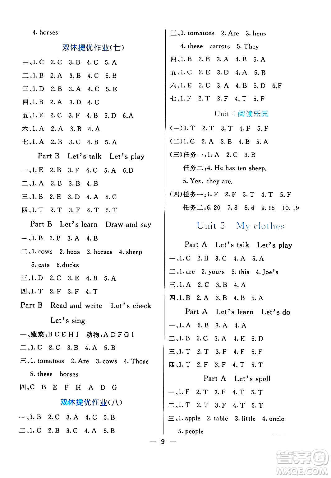 陽光出版社2024年春亮點激活提優(yōu)天天練四年級英語下冊人教版山東專版答案