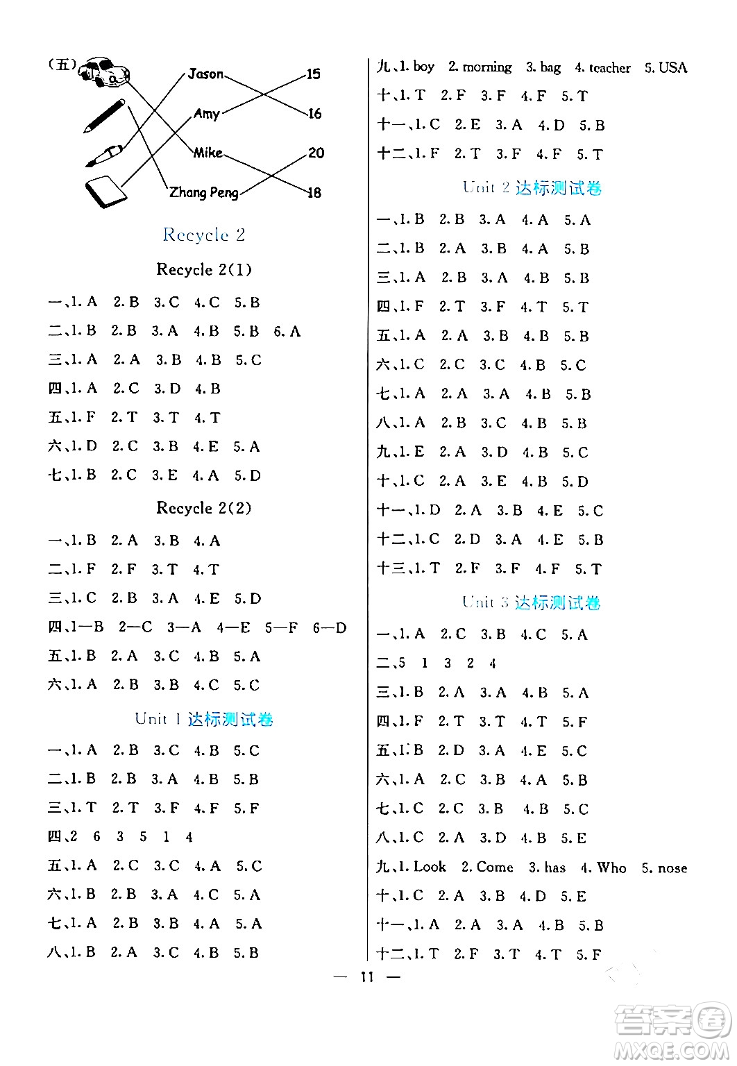 陽光出版社2024年春亮點激活提優(yōu)天天練三年級英語下冊人教版山東專版答案