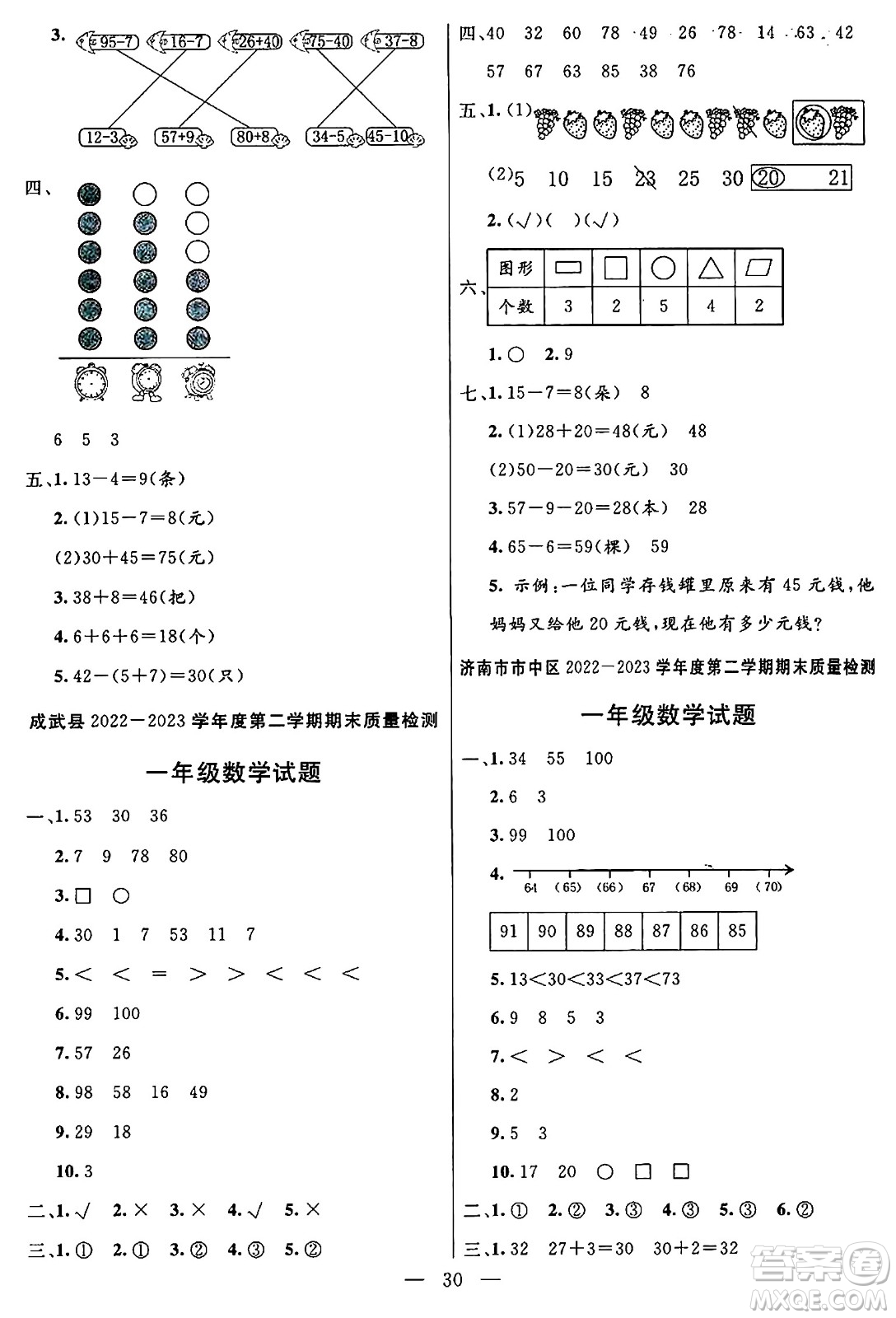 陽光出版社2024年春亮點激活提優(yōu)天天練一年級數(shù)學下冊人教版山東專版答案