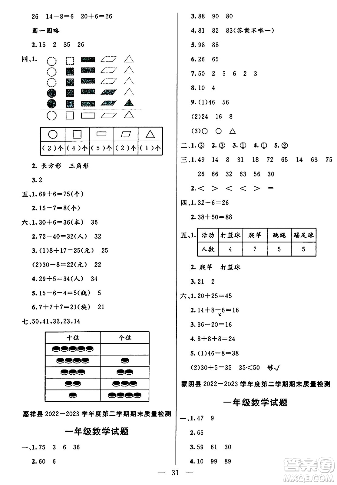 陽光出版社2024年春亮點激活提優(yōu)天天練一年級數(shù)學下冊人教版山東專版答案