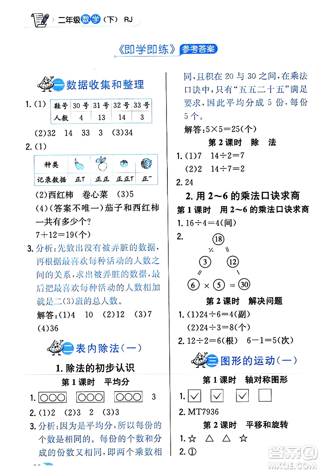 遼海出版社2024年春解透教材二年級數(shù)學(xué)下冊人教版答案