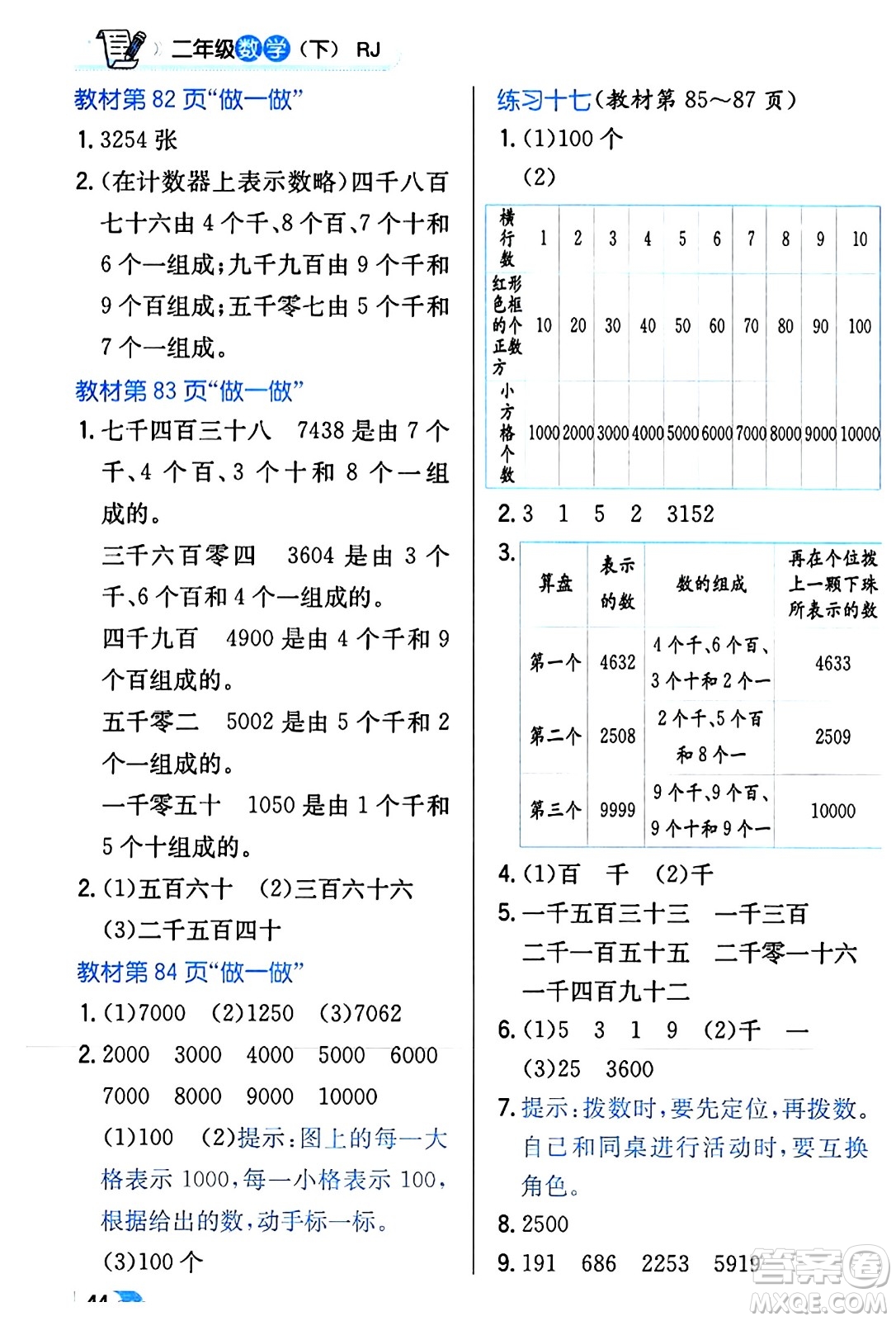 遼海出版社2024年春解透教材二年級數(shù)學(xué)下冊人教版答案