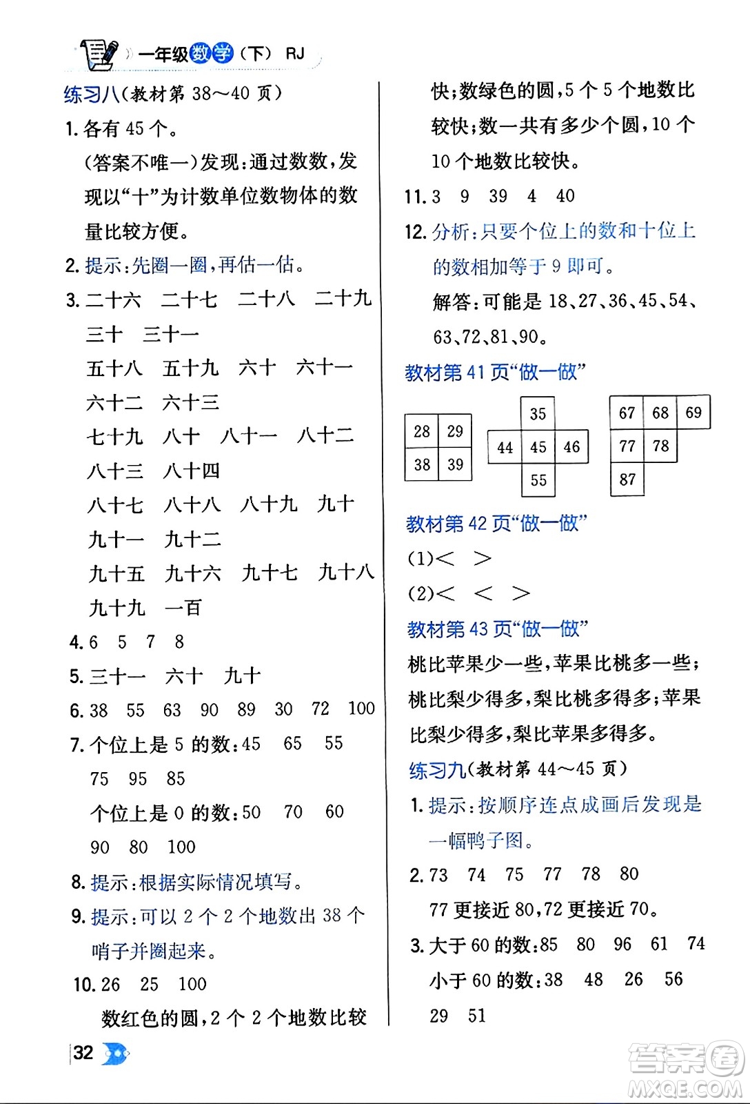 遼海出版社2024年春解透教材一年級(jí)數(shù)學(xué)下冊(cè)人教版答案