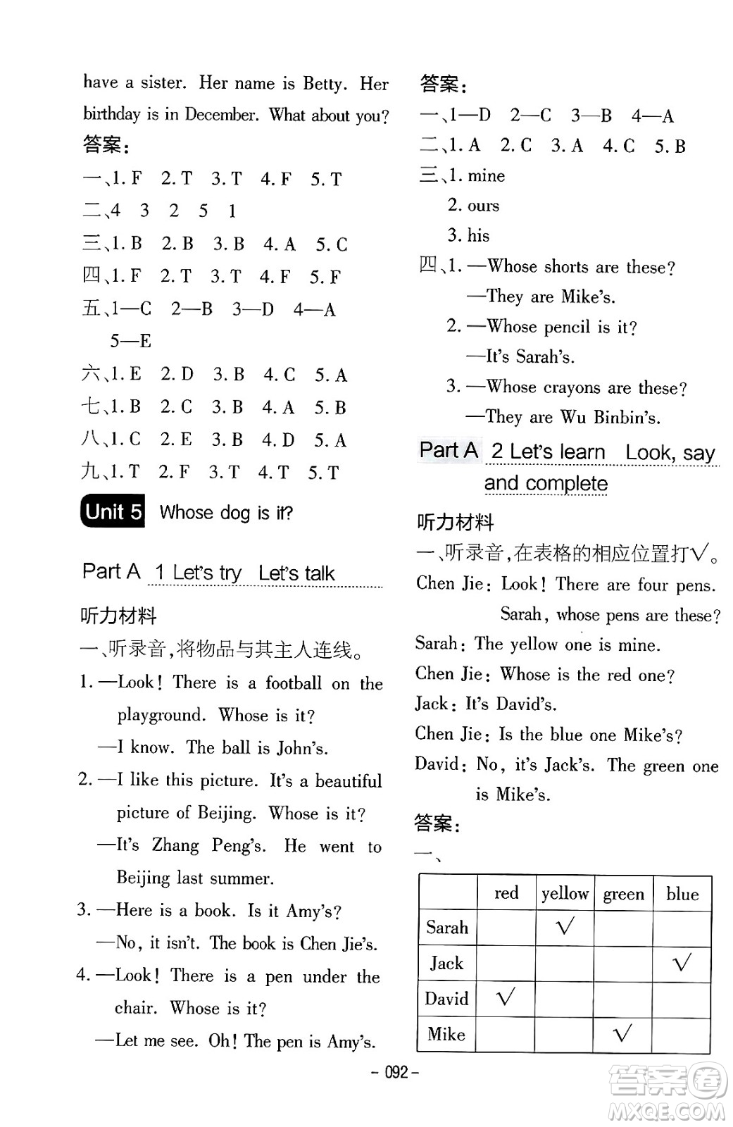 延邊教育出版社2024年春紅對(duì)勾作業(yè)本五年級(jí)英語(yǔ)下冊(cè)人教PEP版答案