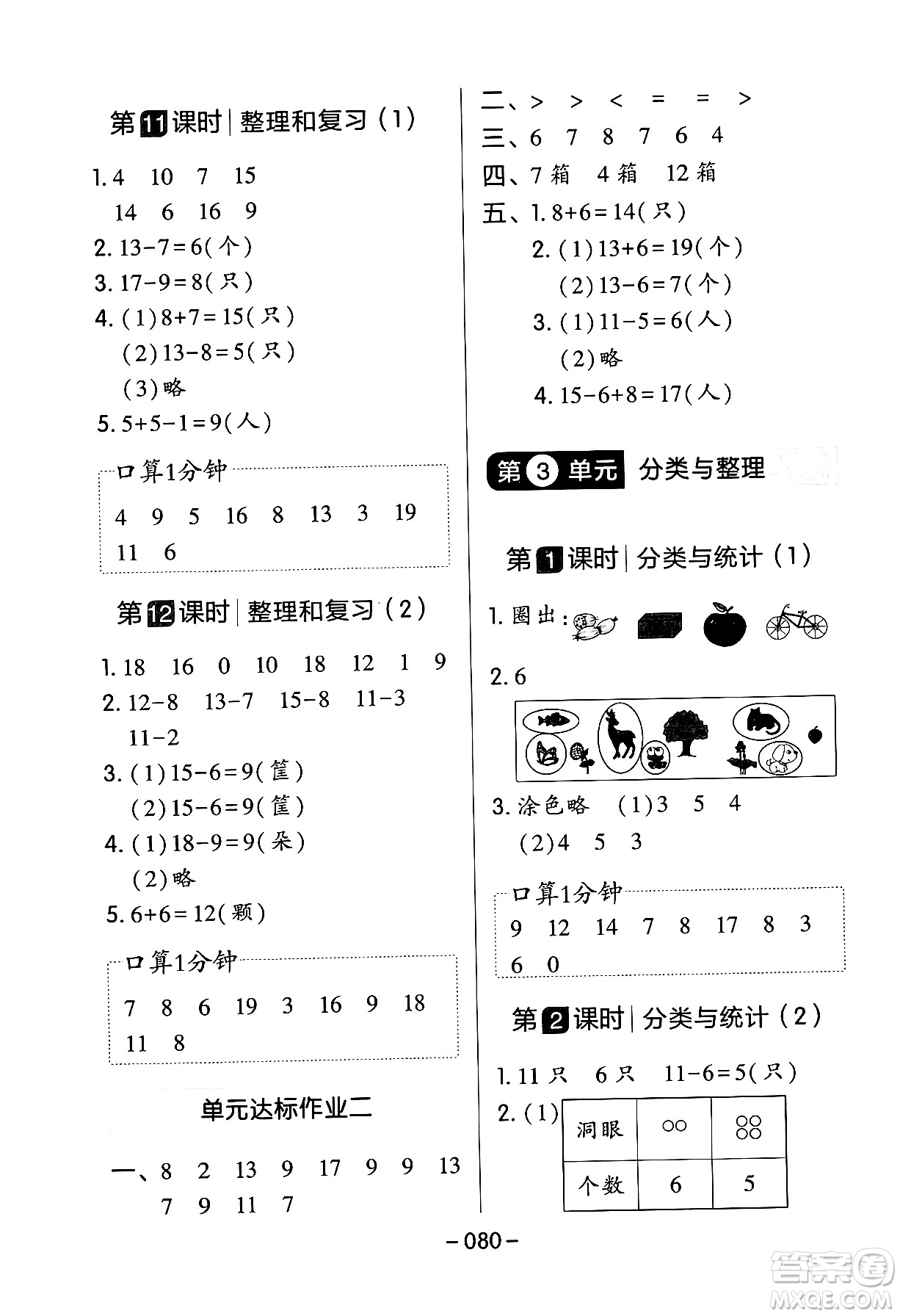 延邊教育出版社2024年春紅對(duì)勾作業(yè)本一年級(jí)數(shù)學(xué)下冊(cè)人教版答案