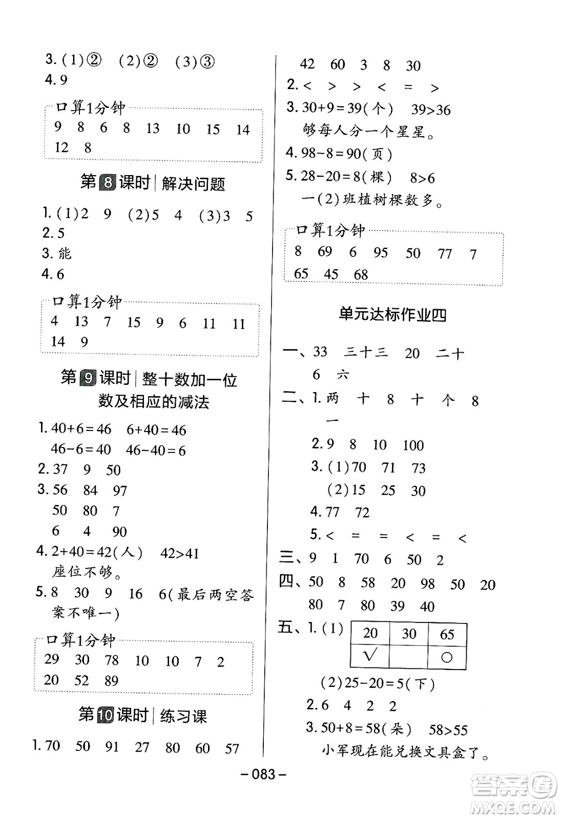 延邊教育出版社2024年春紅對(duì)勾作業(yè)本一年級(jí)數(shù)學(xué)下冊(cè)人教版答案