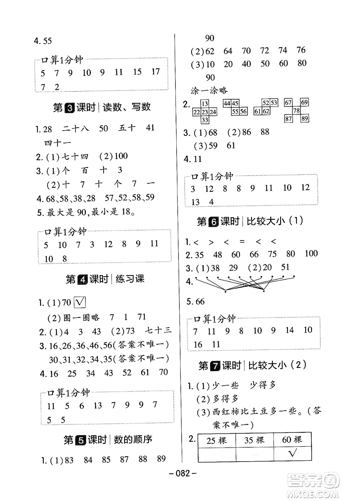 延邊教育出版社2024年春紅對(duì)勾作業(yè)本一年級(jí)數(shù)學(xué)下冊(cè)人教版答案